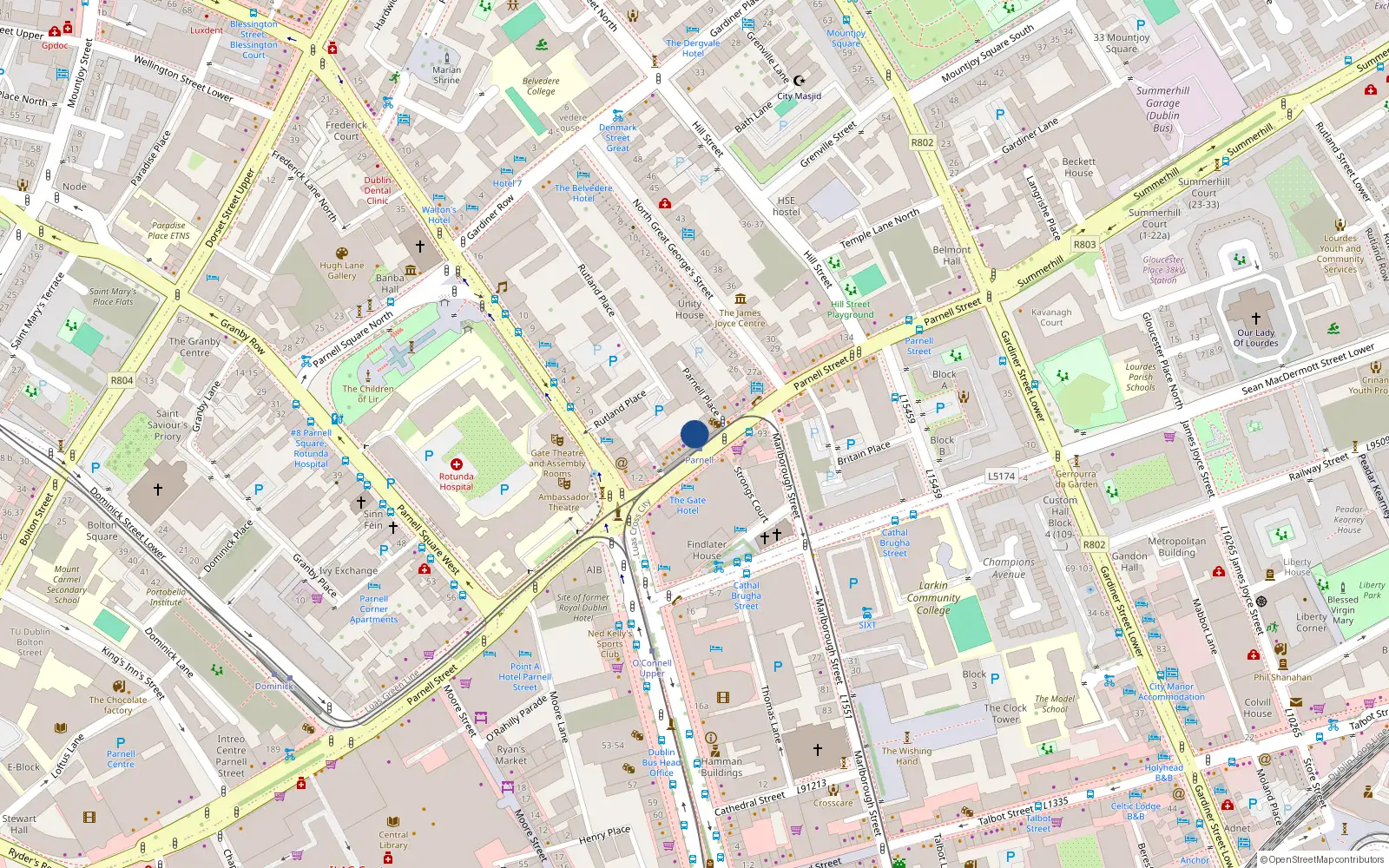 Overhead map showing the location of 156 Great Britain Now Known As, 156 Parnell Street, Dublin 1