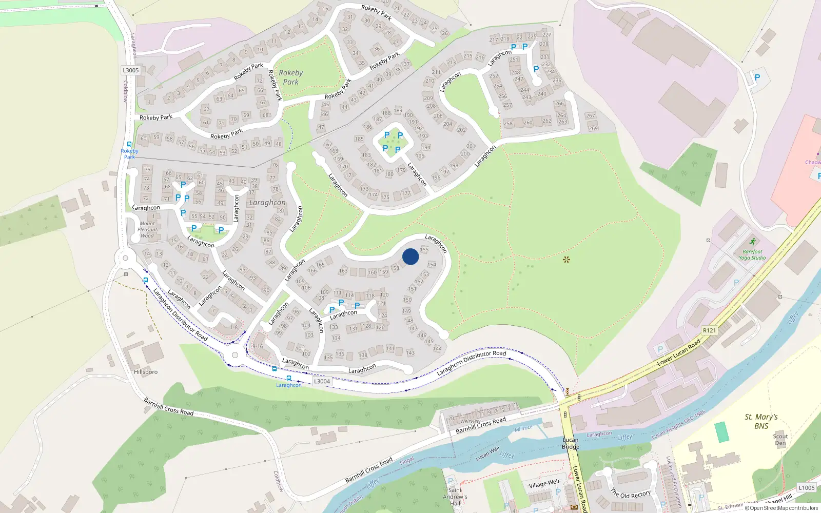 Overhead map showing the location of 156 Laraghcon, Lucan