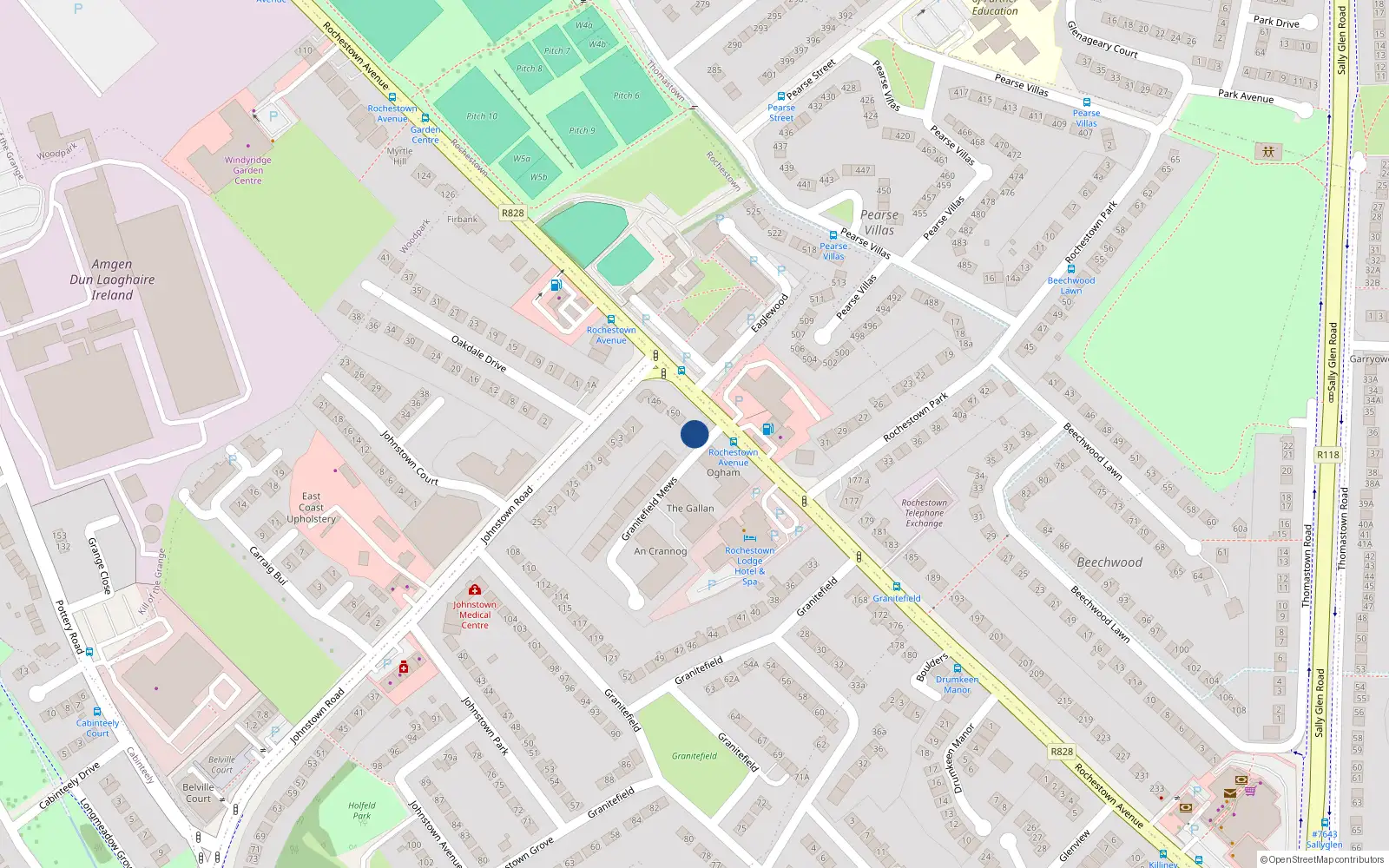 Overhead map showing the location of 156 Rochestown Avenue, Dun Laoghaire, Dublin