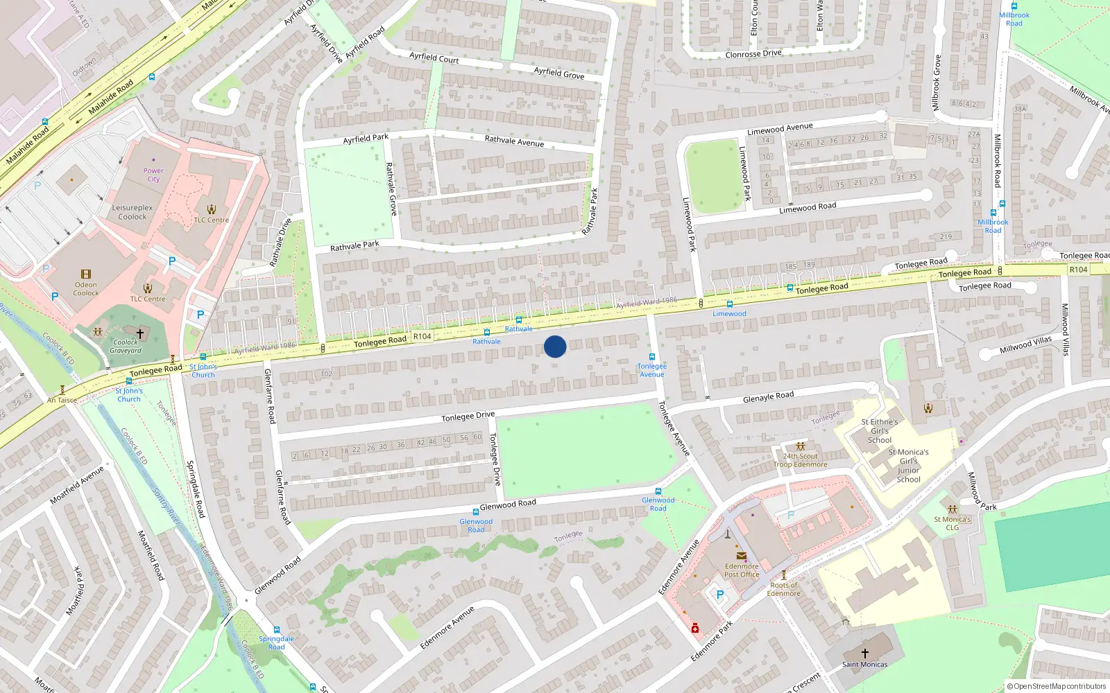 Overhead map showing the location of 156 Tonlegee Road, Dublin 5