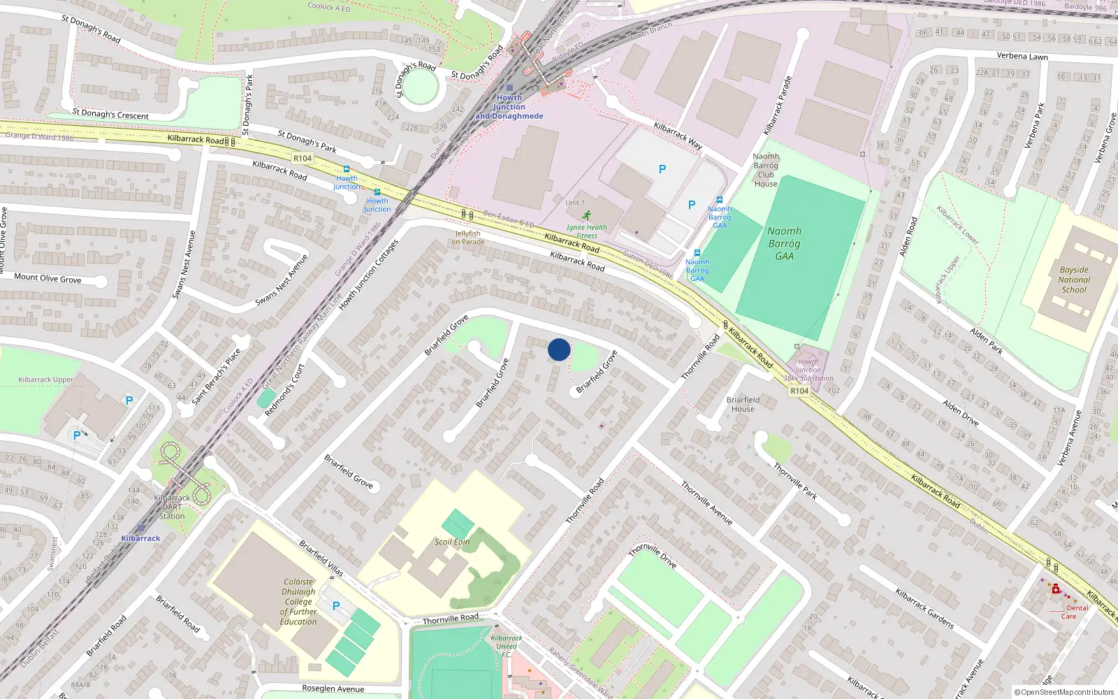 Overhead map showing the location of 156A Briarfield Grove, Kilbarrack, Dublin 5