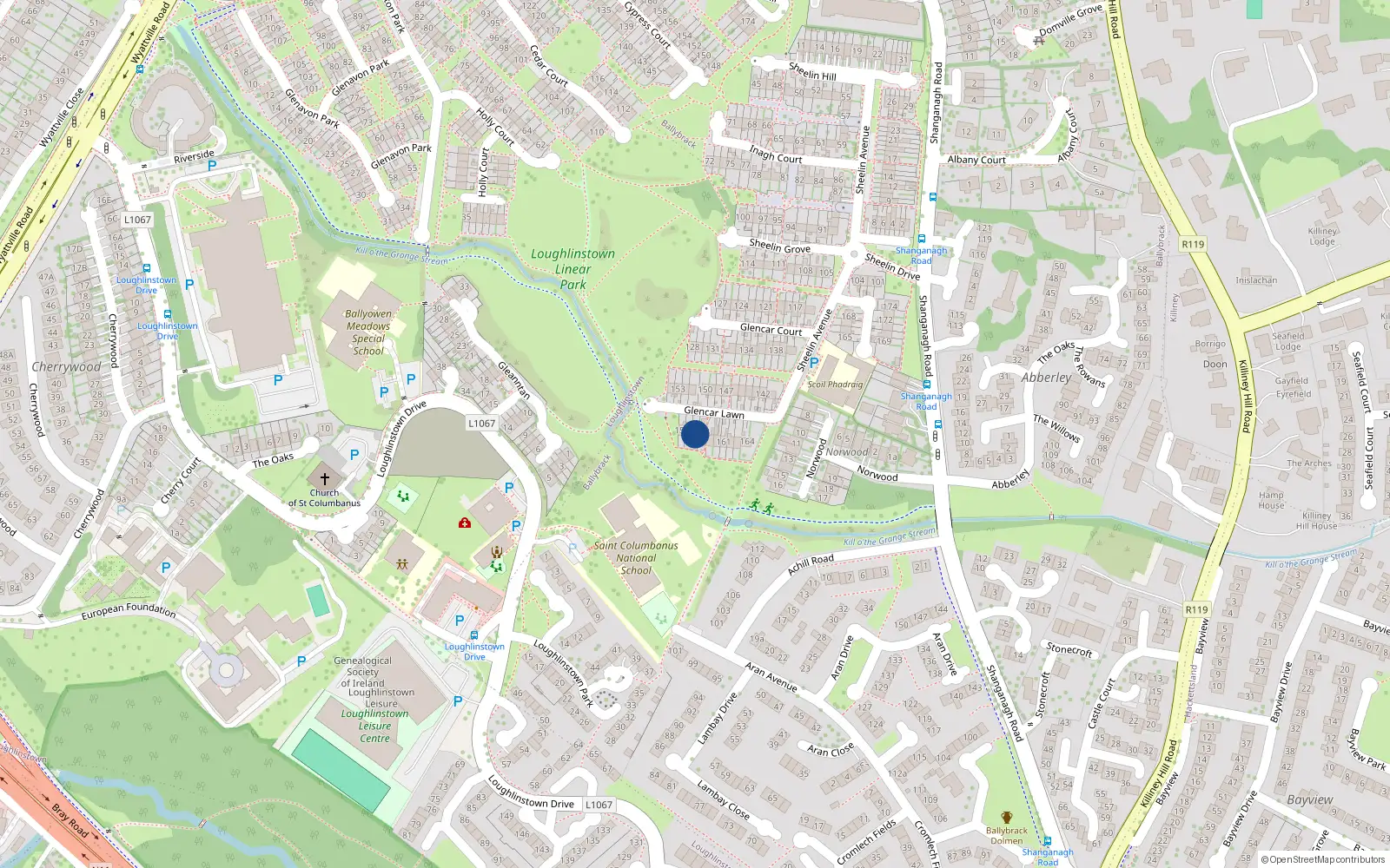 Overhead map showing the location of 157 Glencar Lawn, Ballybrack