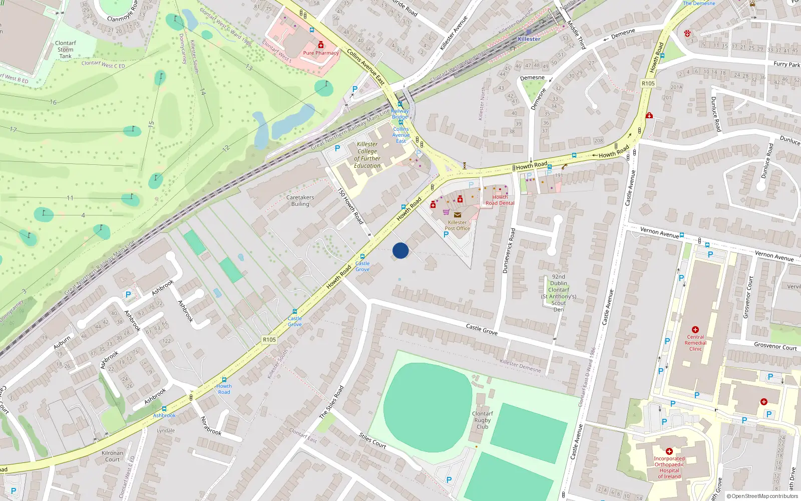 Overhead map showing the location of 157 Howth Road, Clontarf, Dublin 3