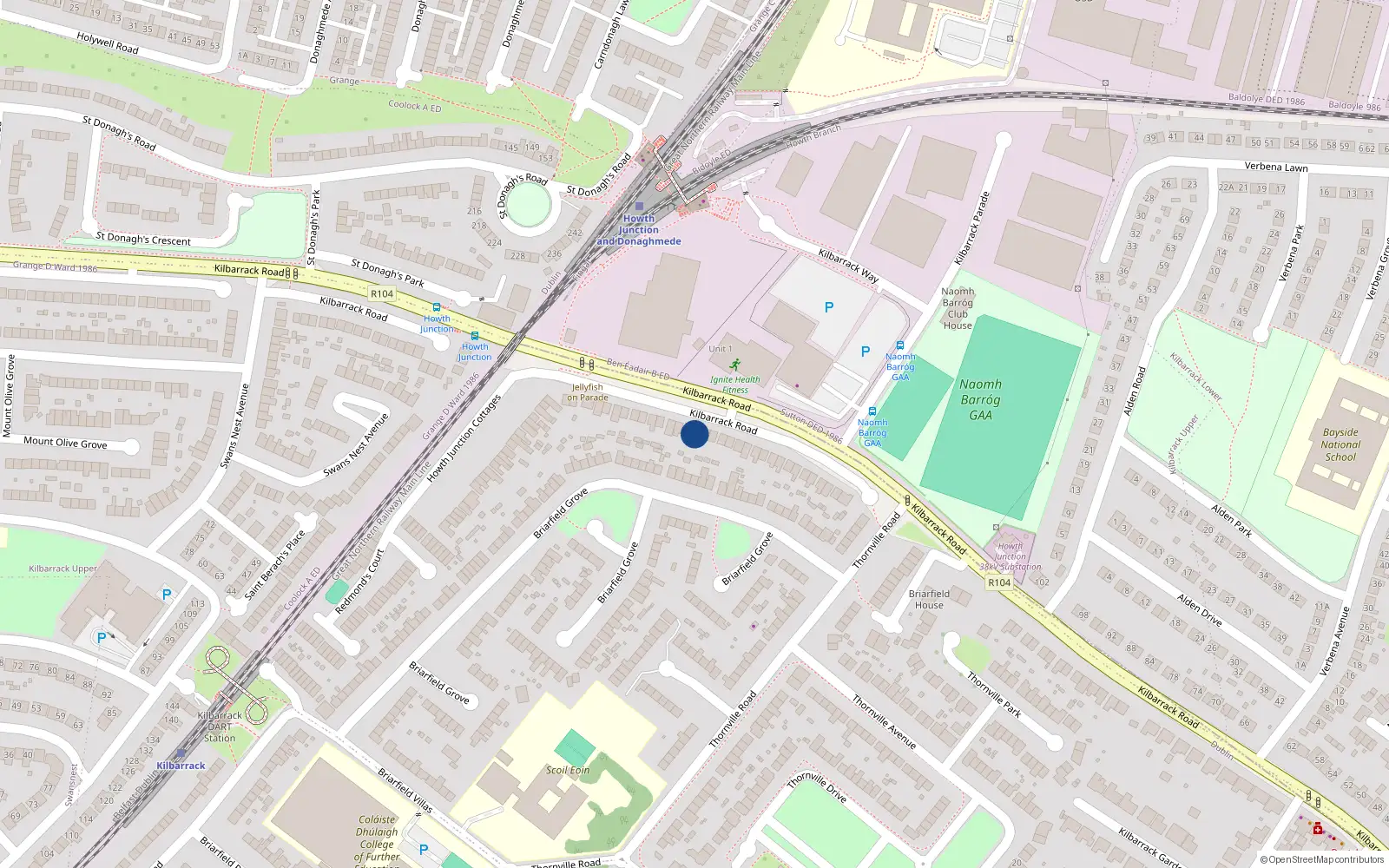 Overhead map showing the location of 157 Kilbarrack Road, Raheny, Dublin 5