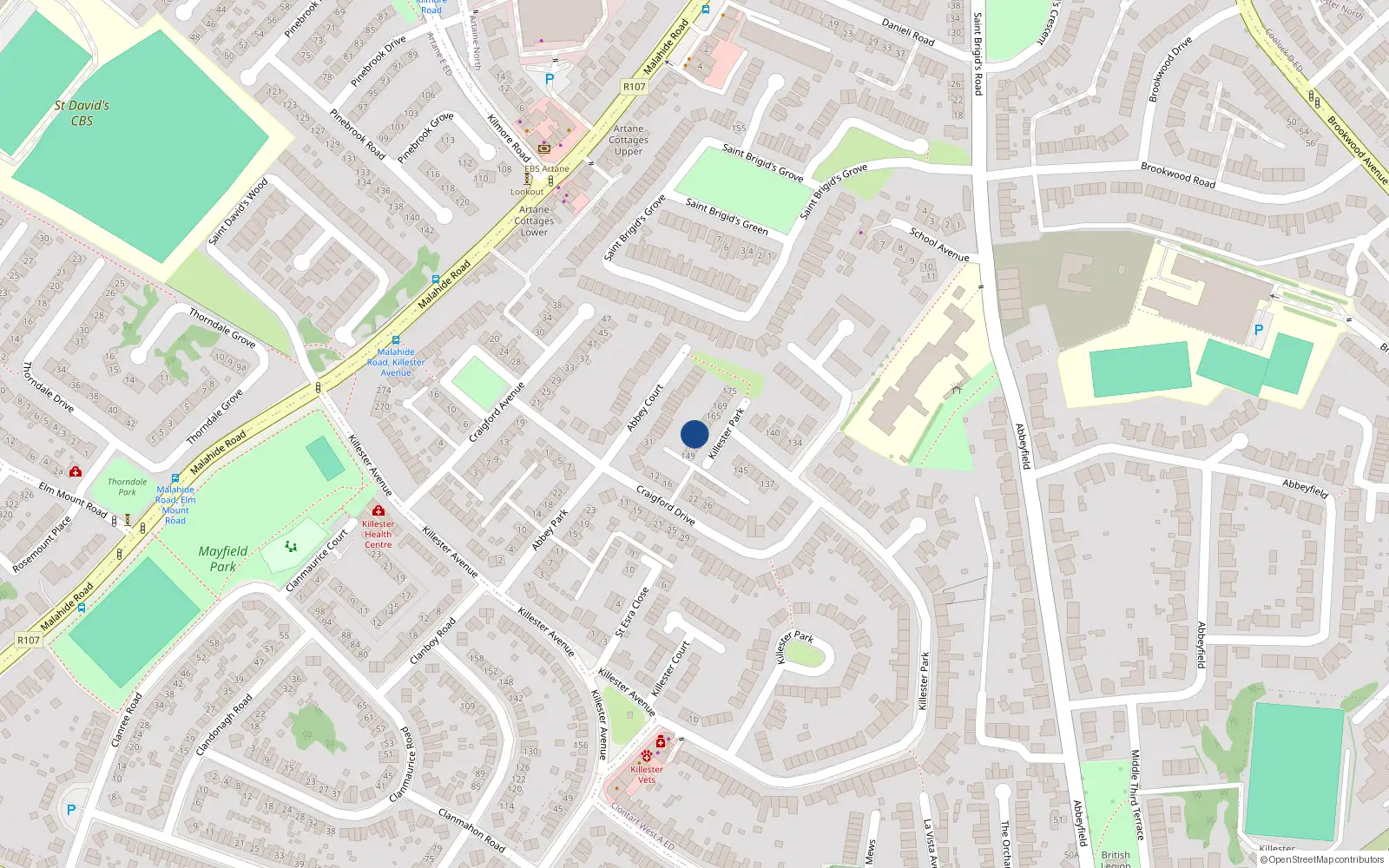 Overhead map showing the location of 157 Killester Park, Dublin 5, Dublin
