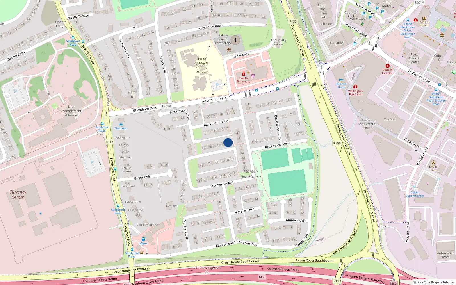 Overhead map showing the location of 157 Moreen Avenue, Dublin 16