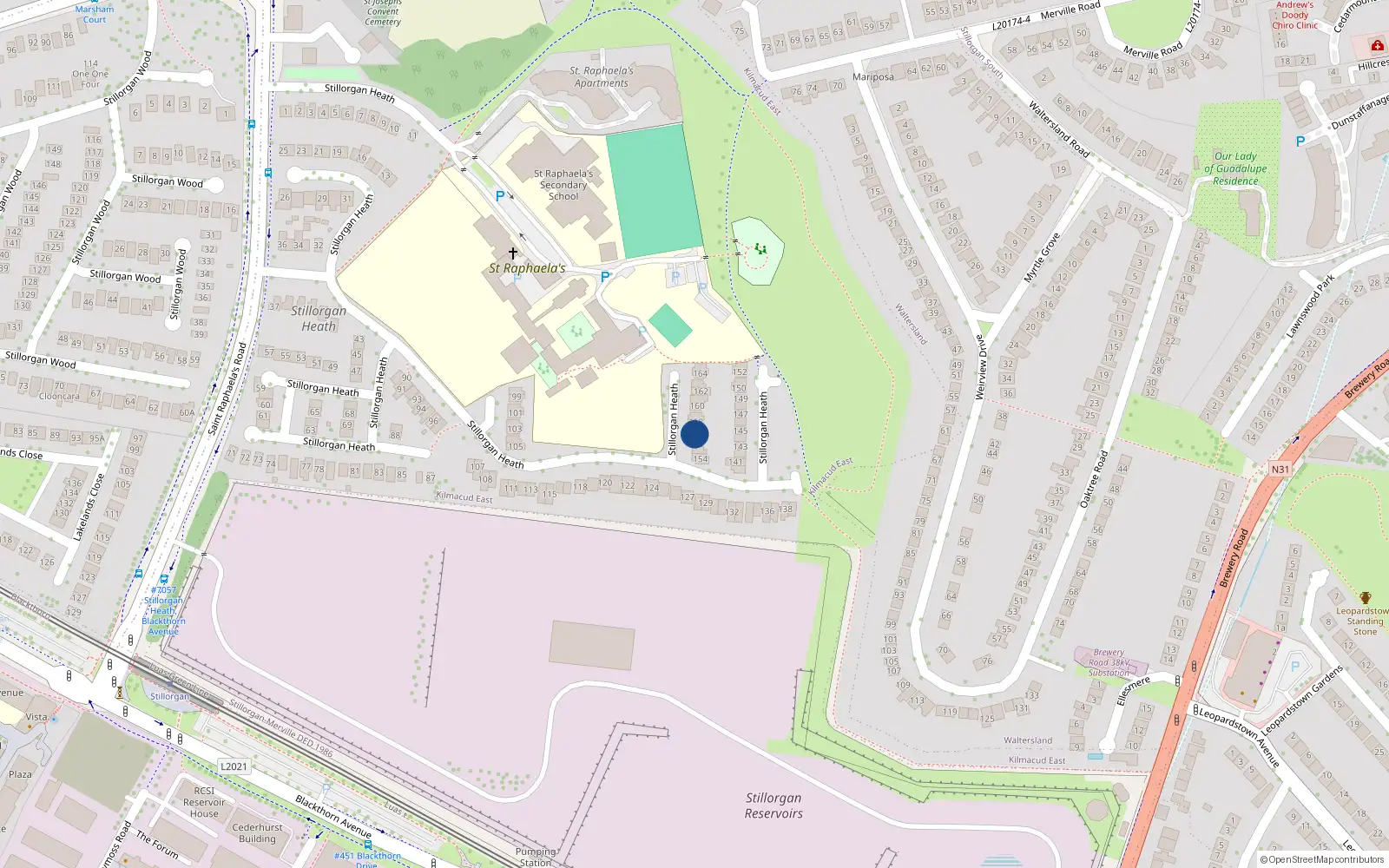 Overhead map showing the location of 157 Stillorgan Heath, Stillorgan, Dublin