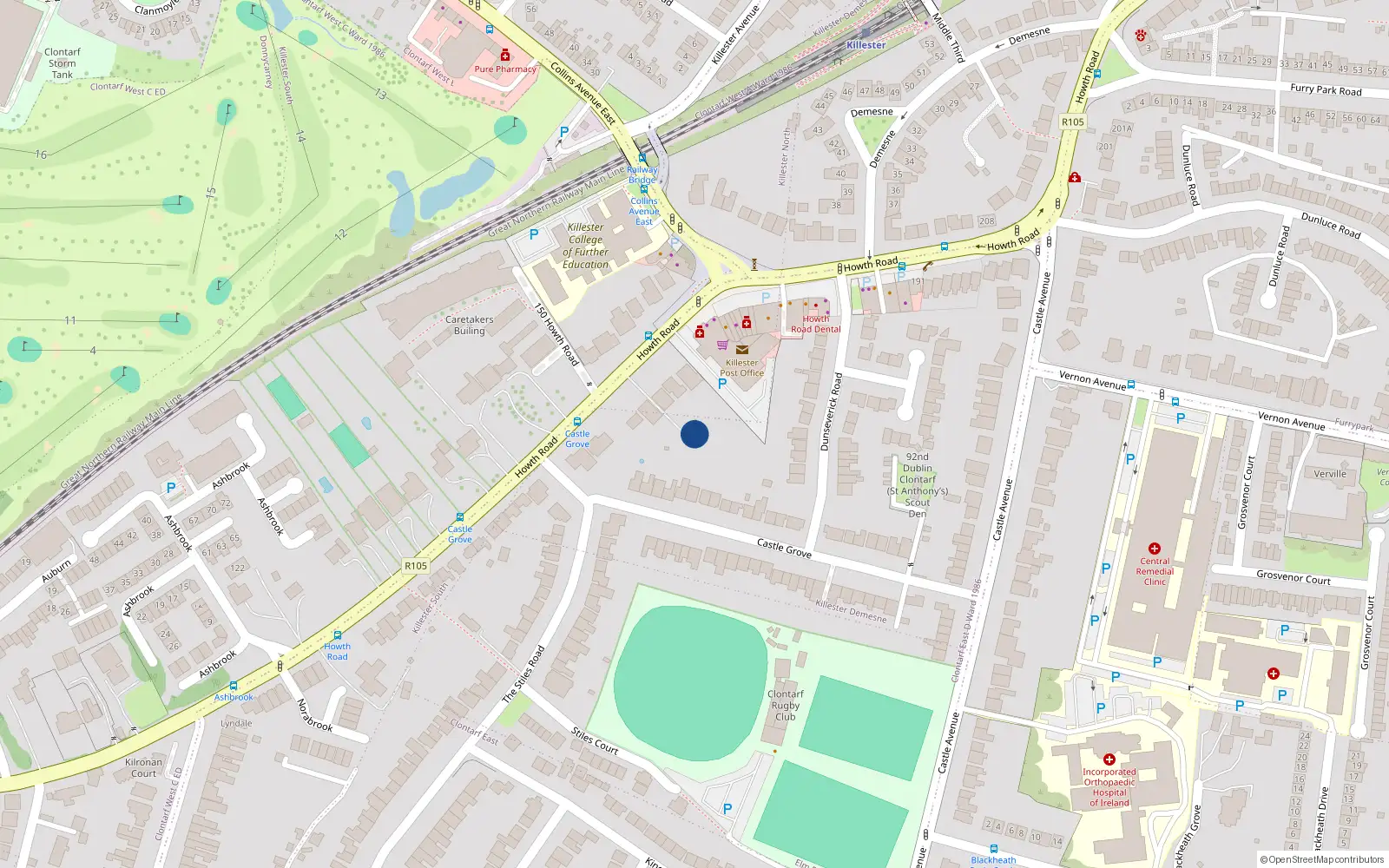 Overhead map showing the location of 157A Howth Road, Dublin 3
