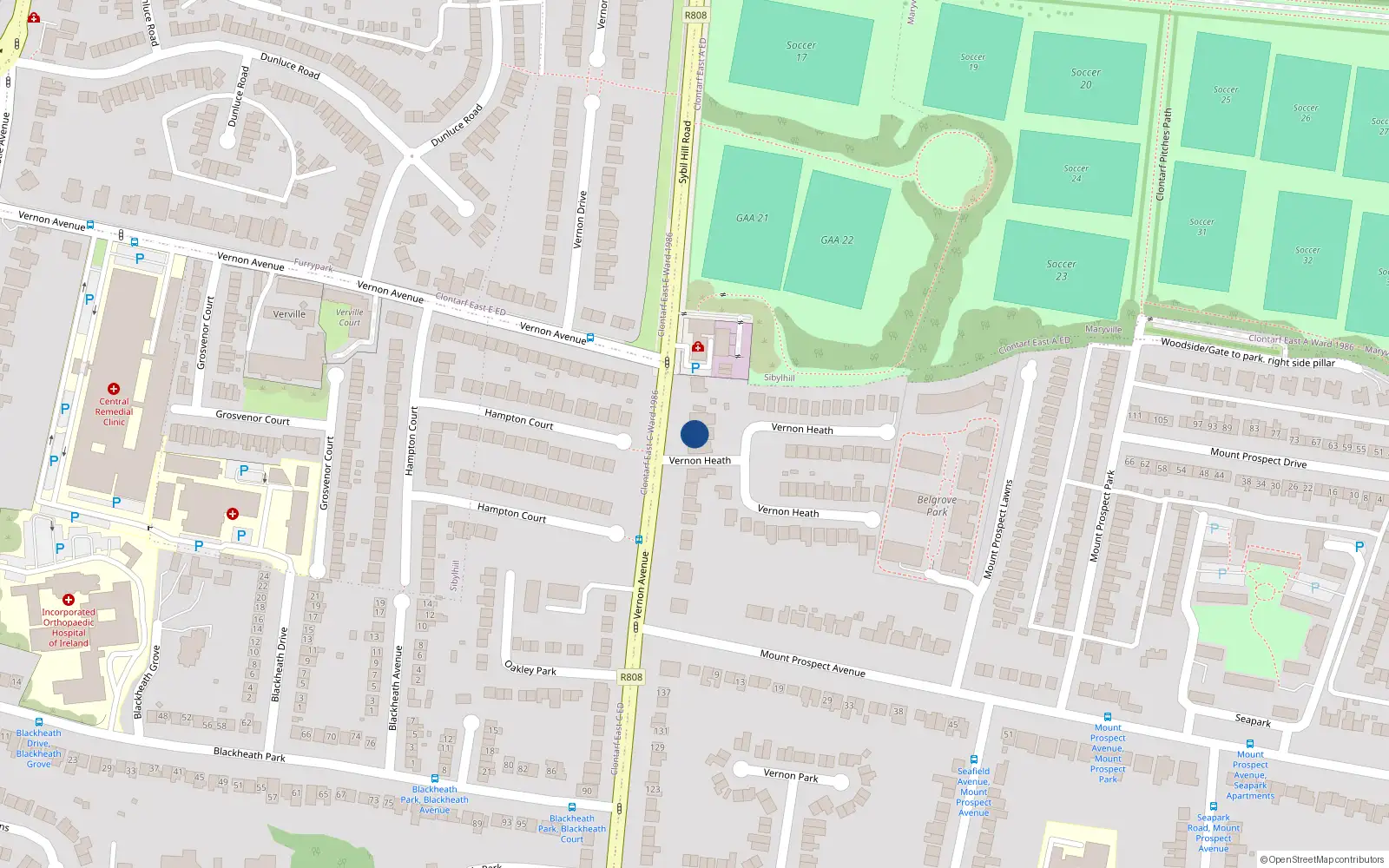Overhead map showing the location of 157B Vernon Avenue, Dublin 3