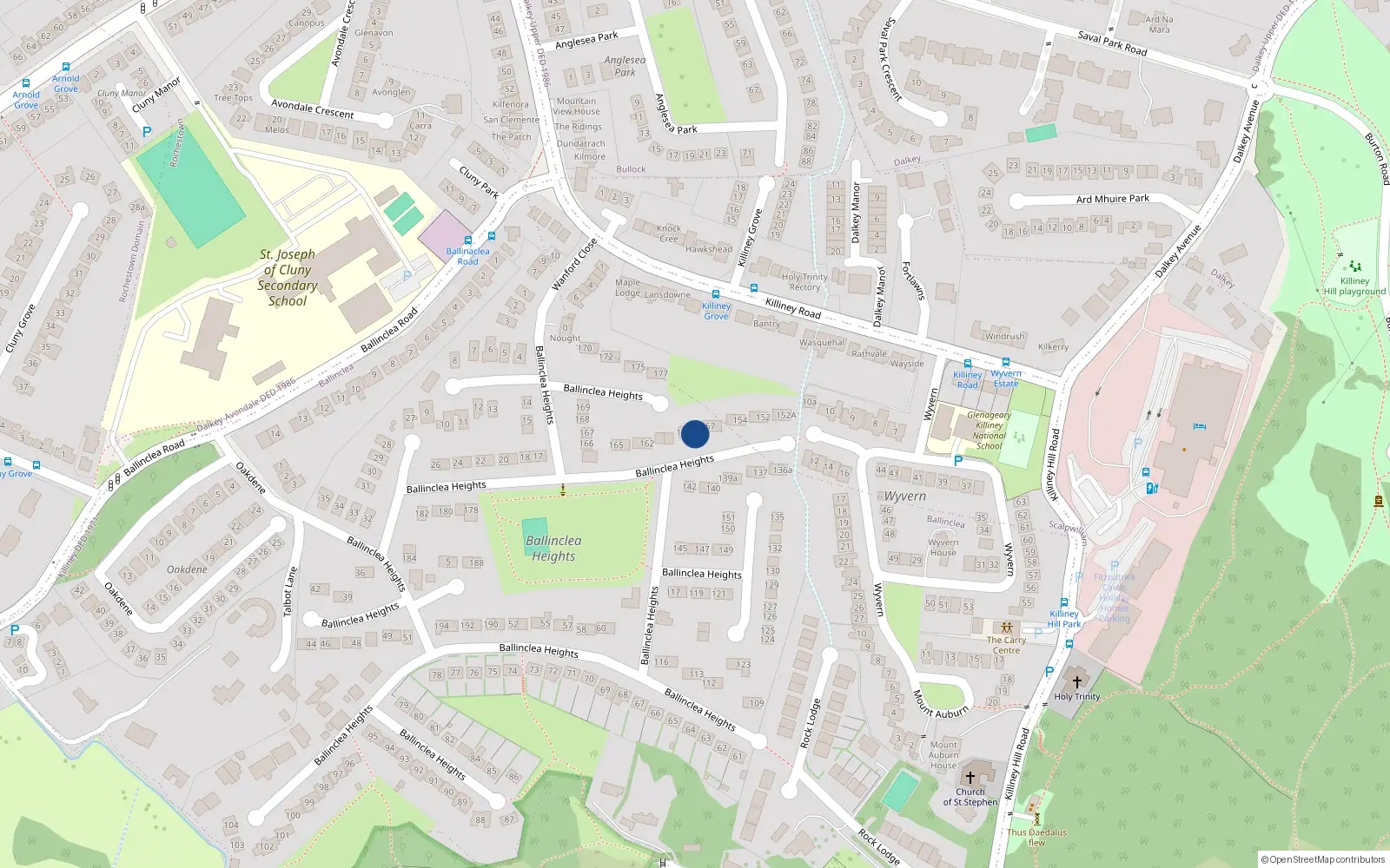 Overhead map showing the location of 158 Ballinclea Heights, Killiney