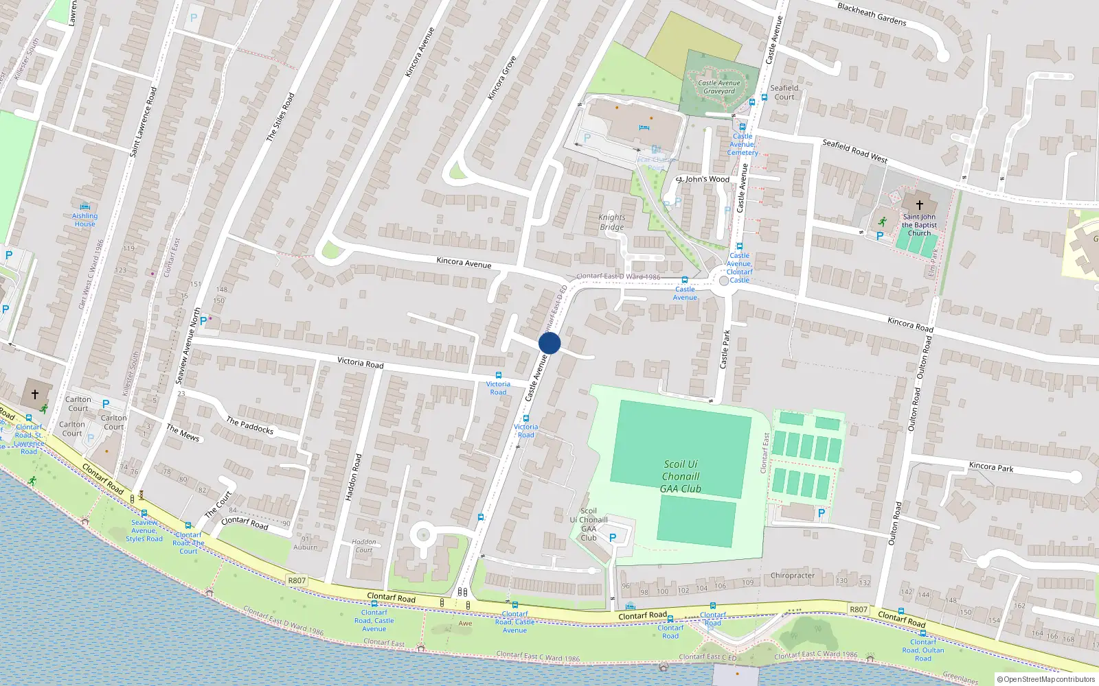 Overhead map showing the location of 158 Castle Avenue, Dublin