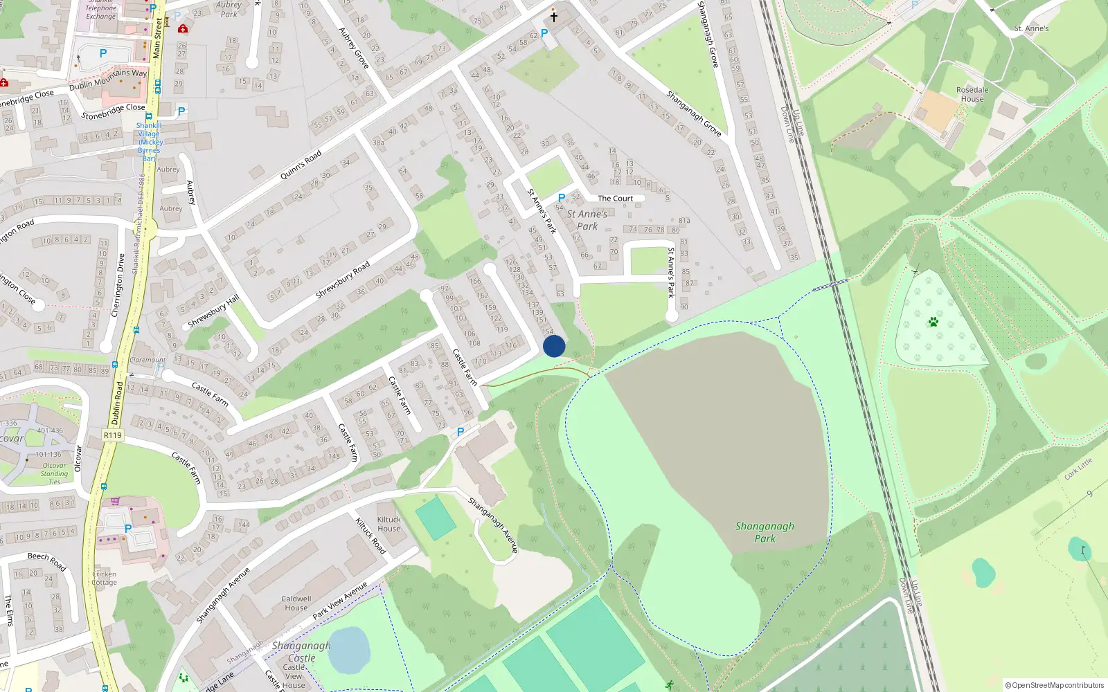 Overhead map showing the location of 158 Castle Farm, Shankill