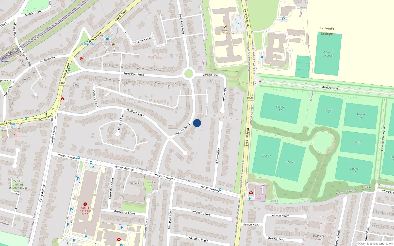 Overhead map showing the location of 158 Dunluce Road, Dublin 3