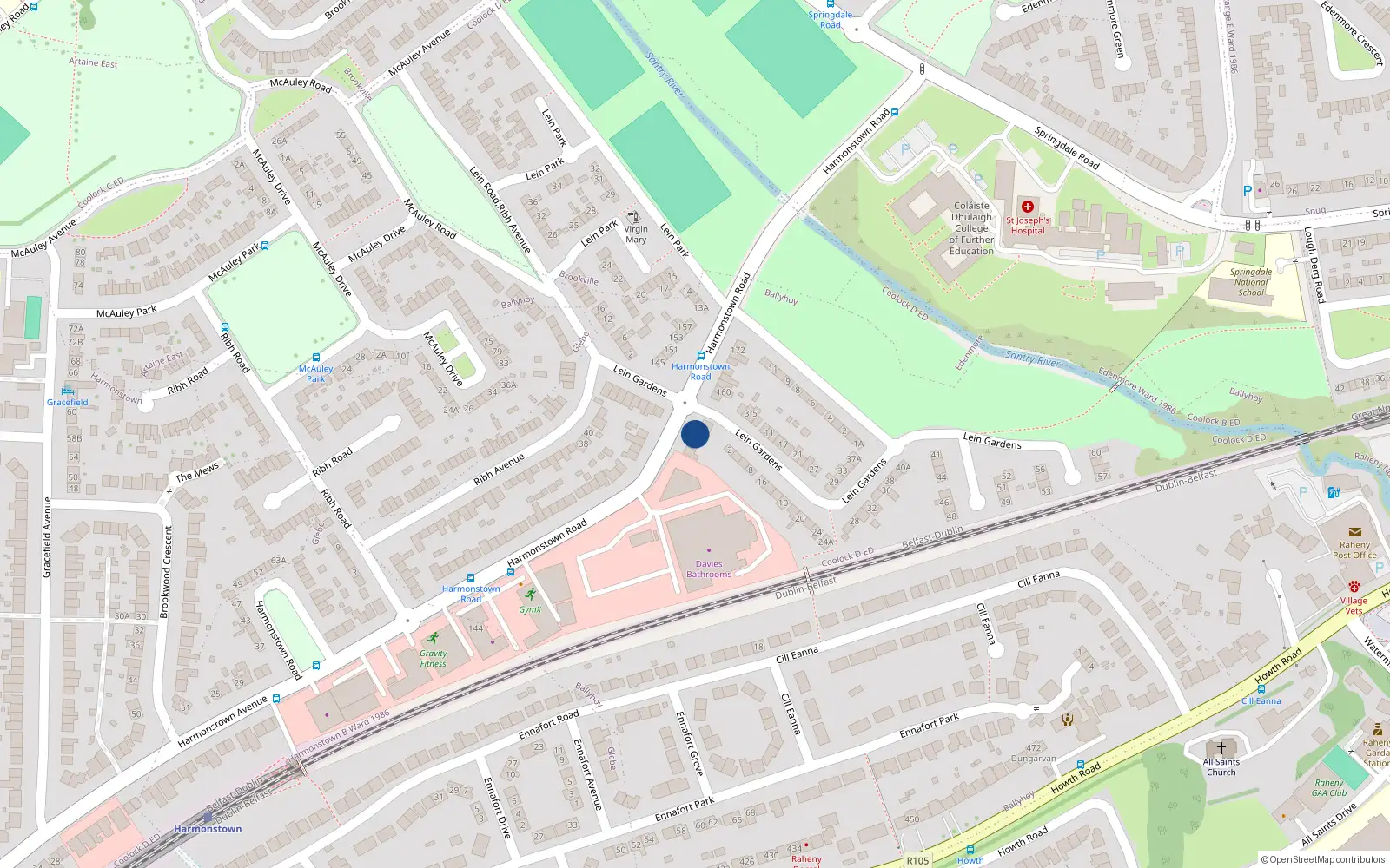 Overhead map showing the location of 158 Harmonstown Road, Raheny, Dublin 5