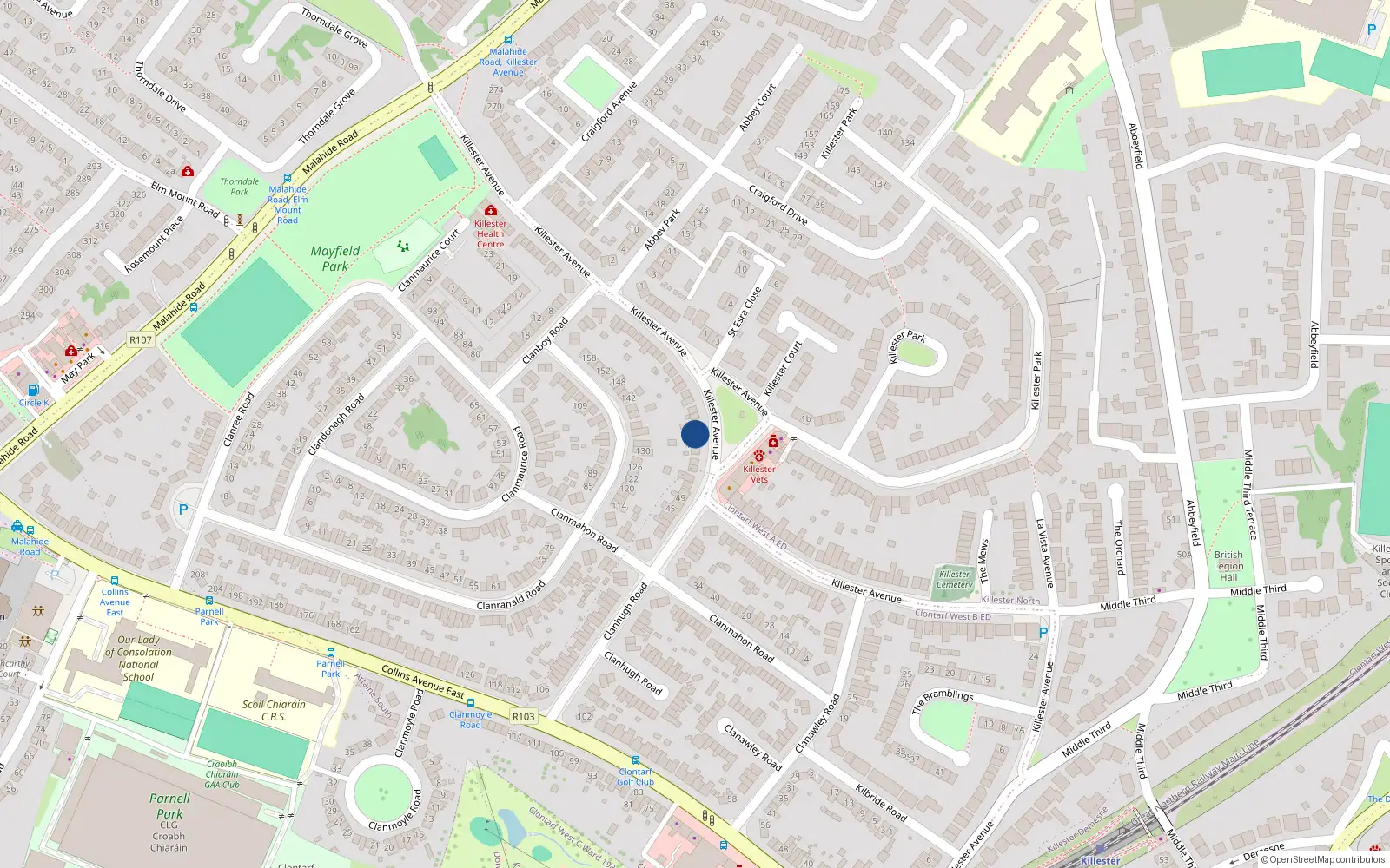 Overhead map showing the location of 158 Killester Avenue, Killester, Dublin