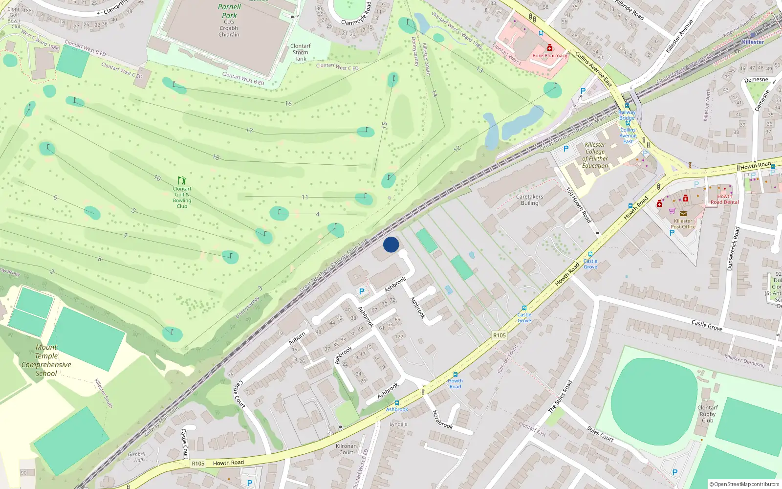 Overhead map showing the location of 159 Ashbrook, Clontarf Dublin 3
