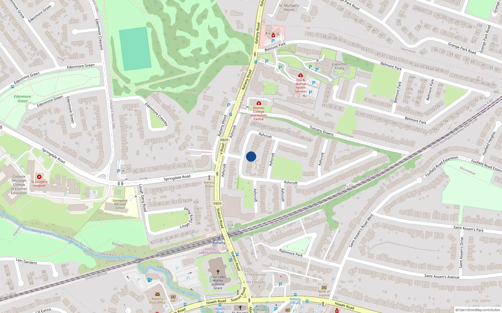 Overhead map showing the location of 159 Ashcroft, Dublin 5