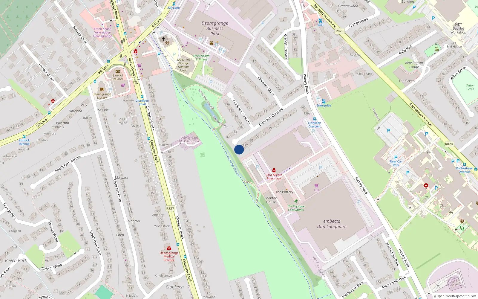 Overhead map showing the location of 159 Clonkeen Crescent, Dublin
