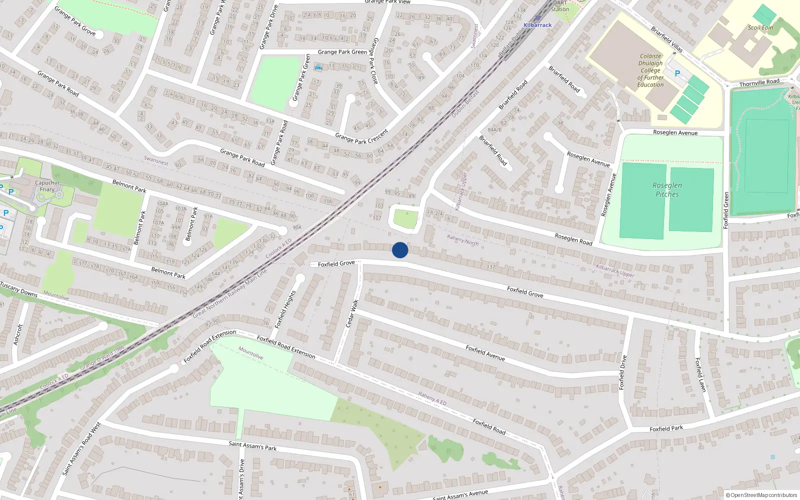 Overhead map showing the location of 159 Foxfield Grove, Raheny, Dublin 5