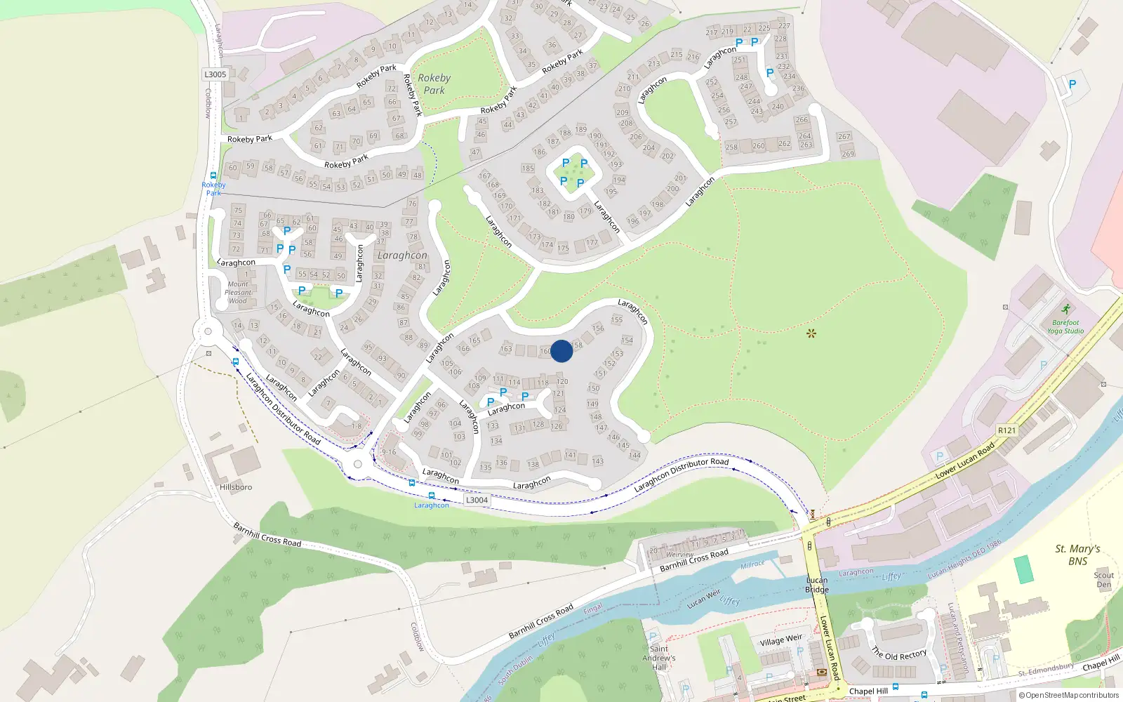 Overhead map showing the location of 159 Laraghcon, Lucan