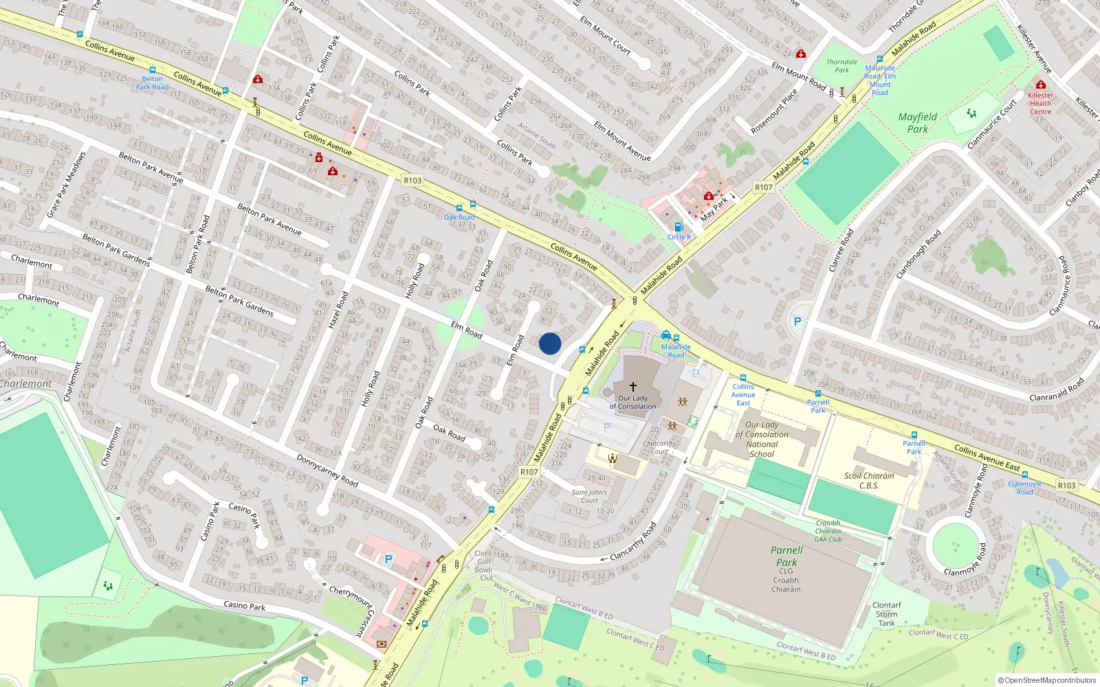 Overhead map showing the location of 159 Malahide Road, Donnycarney, Dublin 3