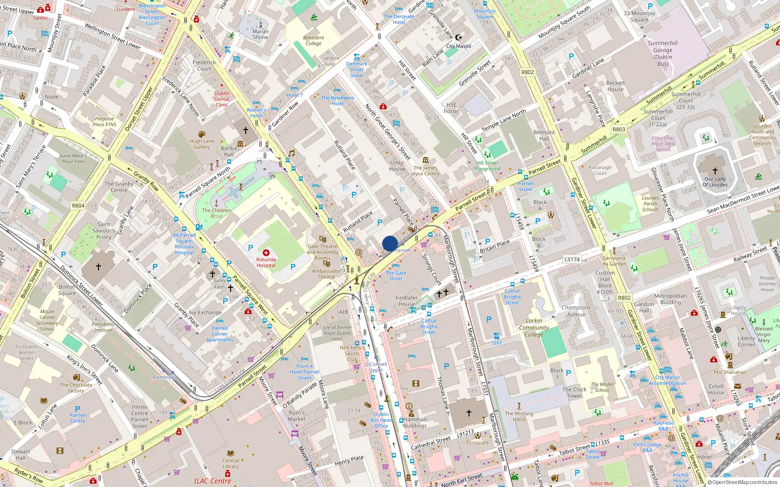 Overhead map showing the location of 159 Parnell Street, Dublin 1