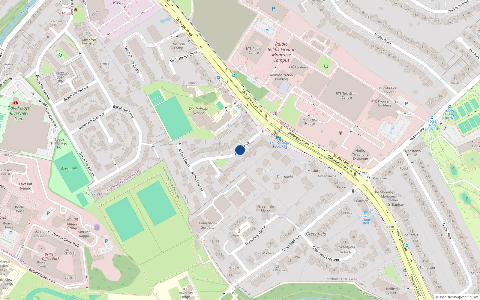Overhead map showing the location of 15A Airfield Park, Merrion
