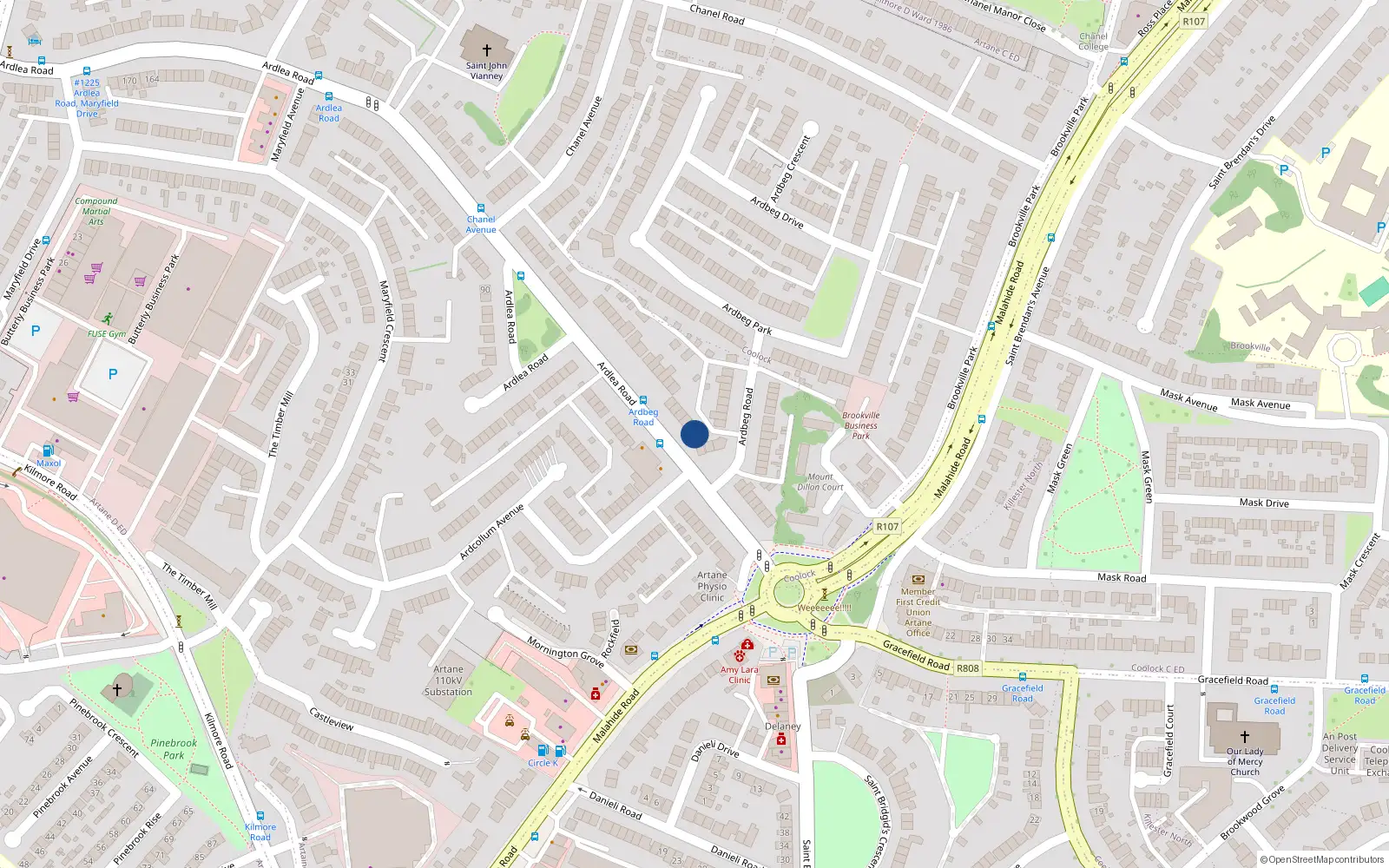 Overhead map showing the location of 15A Ardlea Road, Dublin 5
