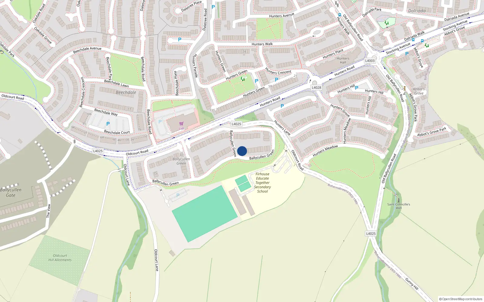 Overhead map showing the location of 15A Ballycullen Green, Dublin 24