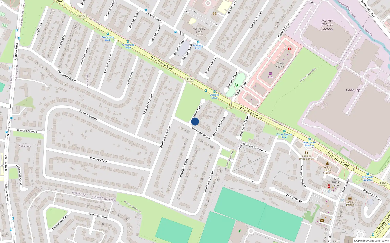 Overhead map showing the location of 15A Beechlawn Green, Dublin 5