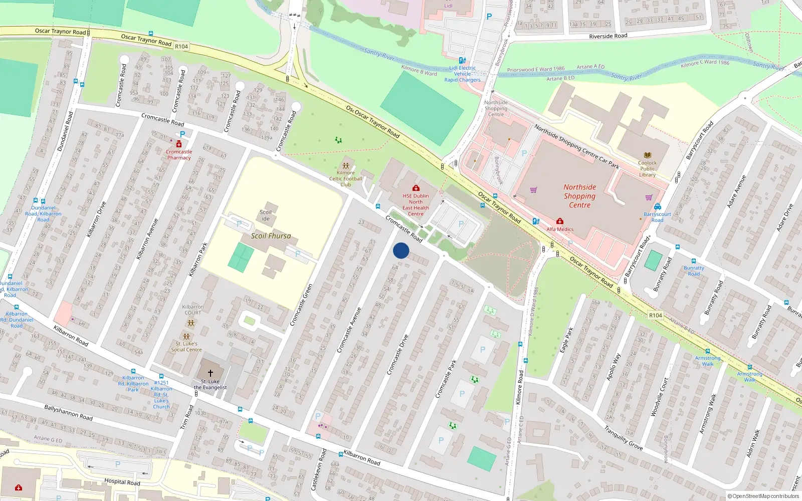 Overhead map showing the location of 15A Cromcastle Road, Coolock, Dublin 5