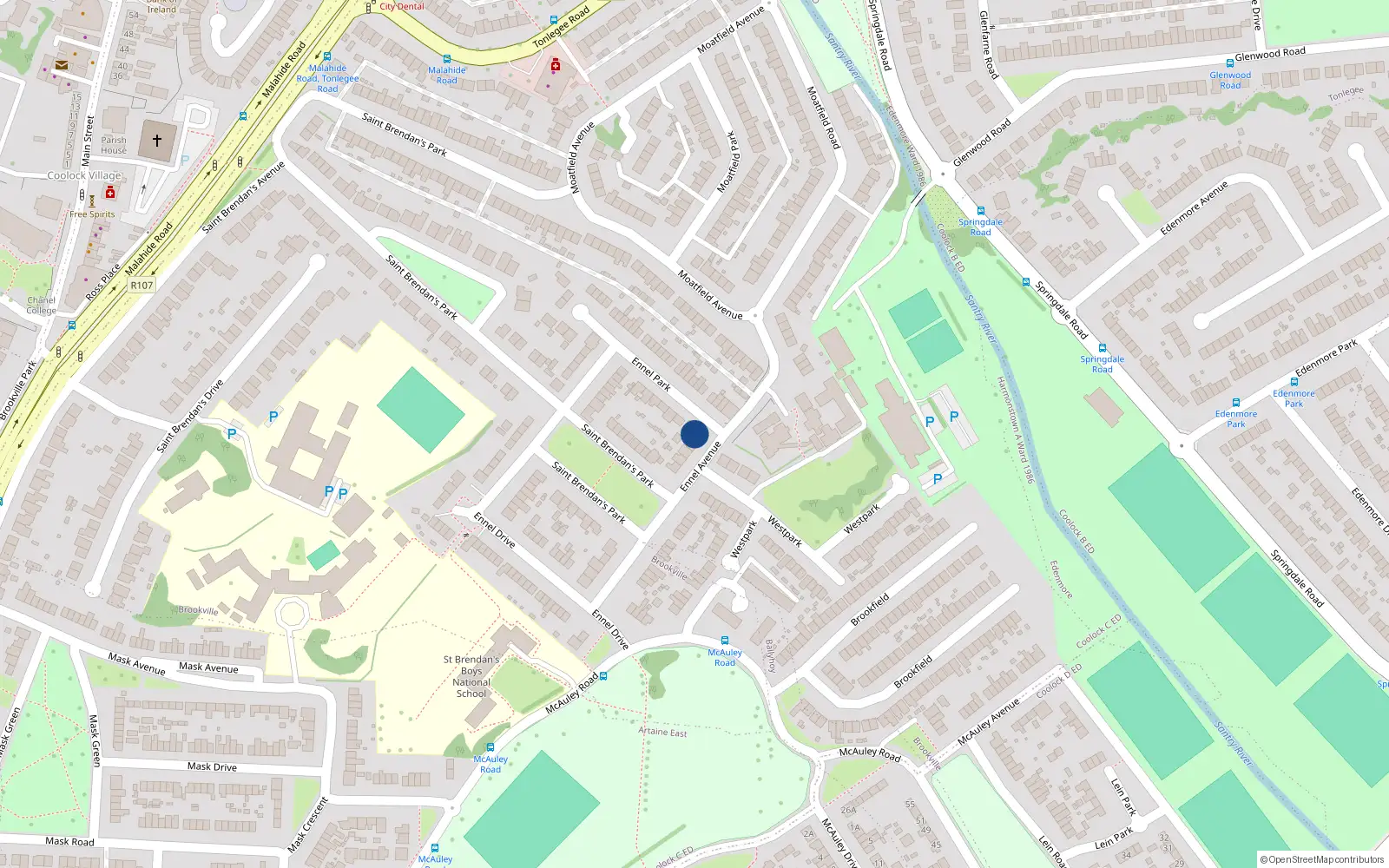 Overhead map showing the location of 15A Ennel Avenue, Artane, Dublin 5