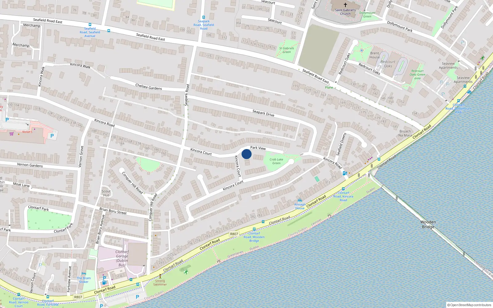 Overhead map showing the location of 15A Kincora Court, Clontarf, Dublin 3