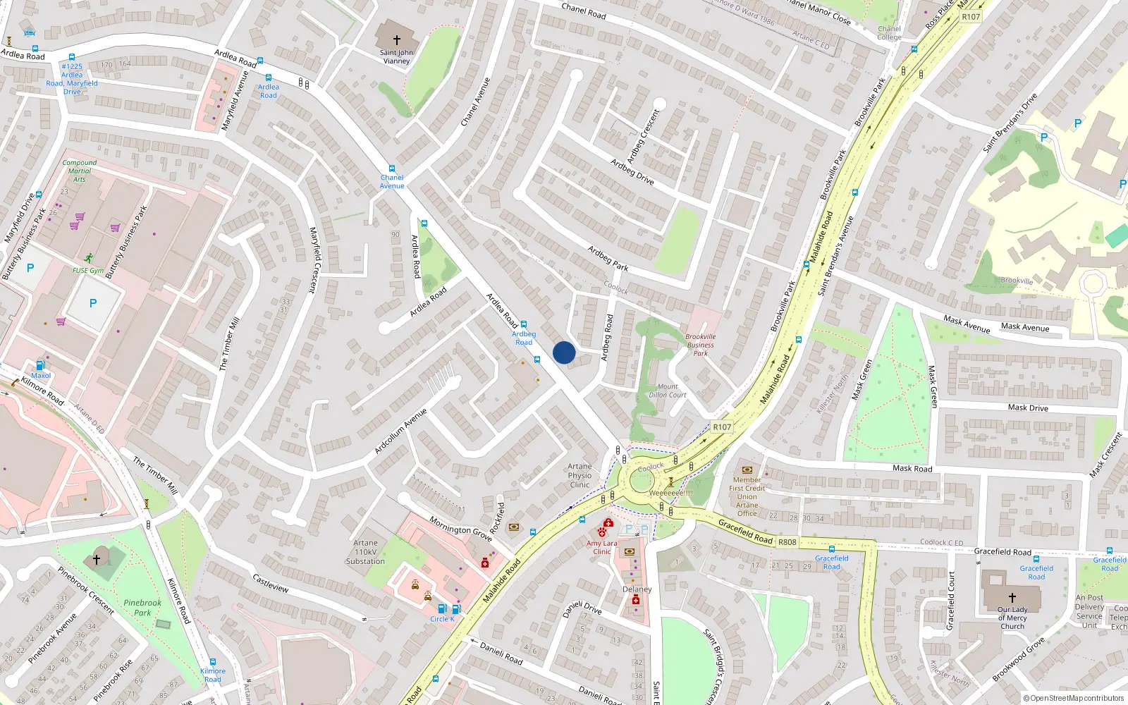 Overhead map showing the location of 15B Ardlea Road, Artane, Dublin 5