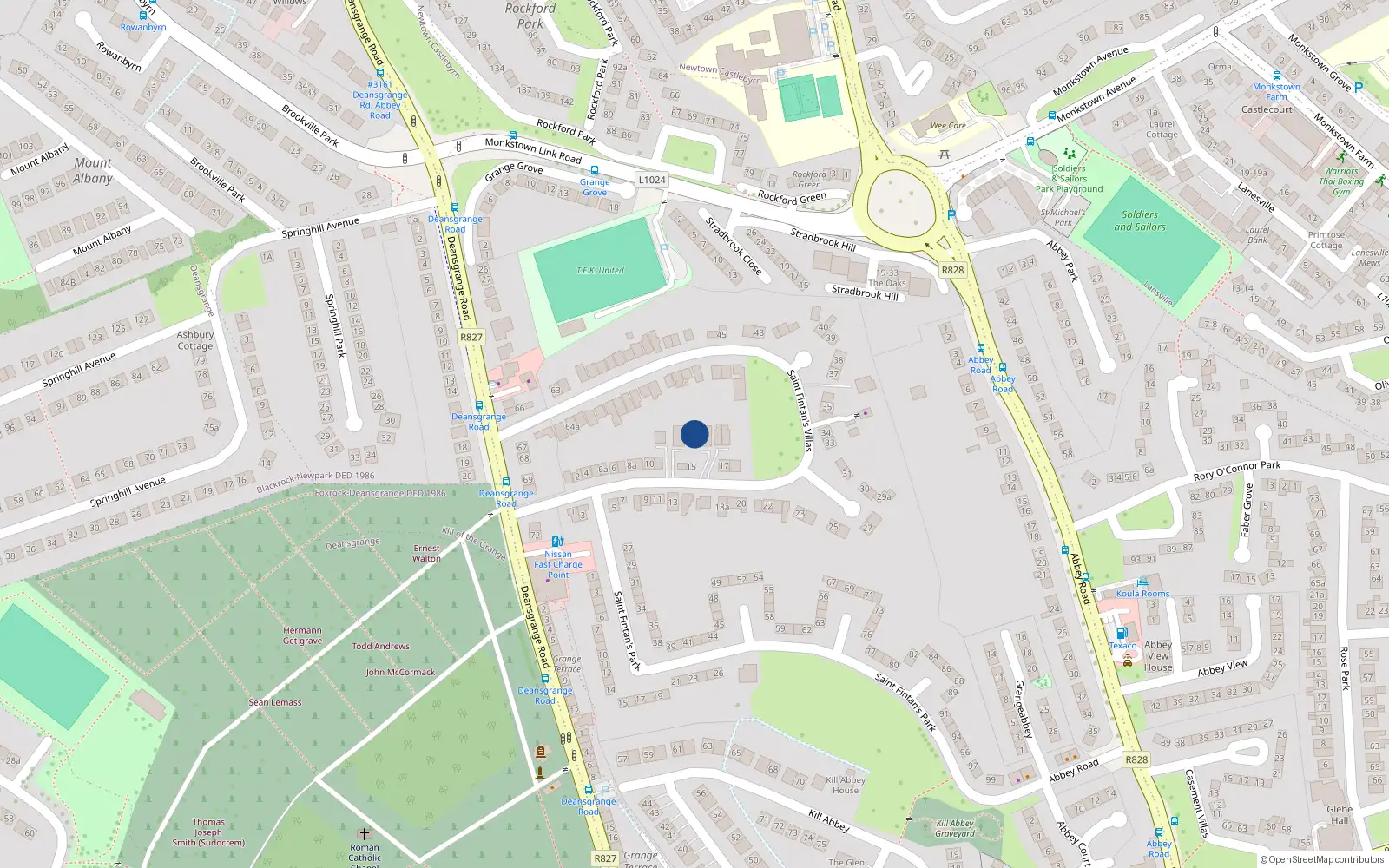 Overhead map showing the location of 15B Saint Fintan's Villas, Blackrock