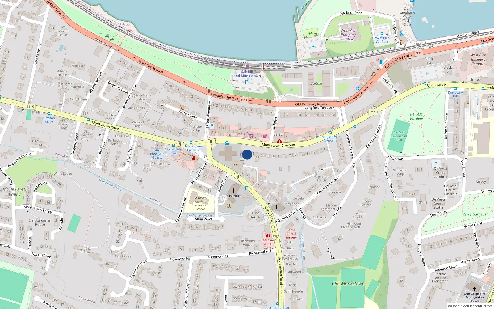 Overhead map showing the location of 15monkstown Crescent, 15 Monkstown Crescent, Monkstown