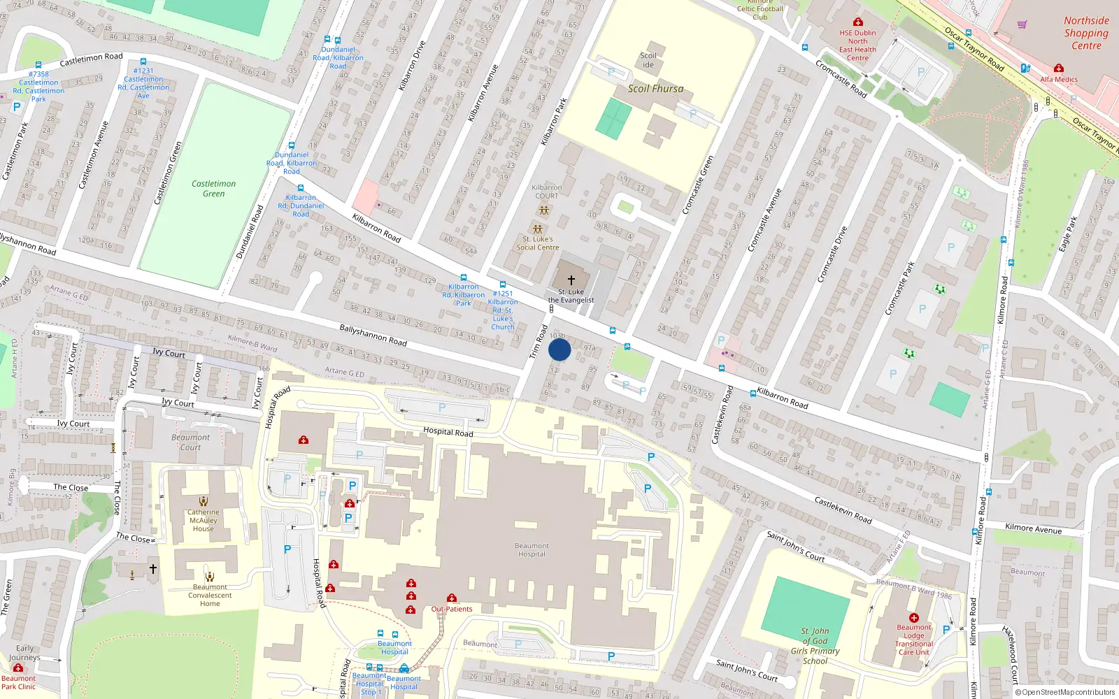 Overhead map showing the location of 16 A Trim Road, Kilmore West, Coolock