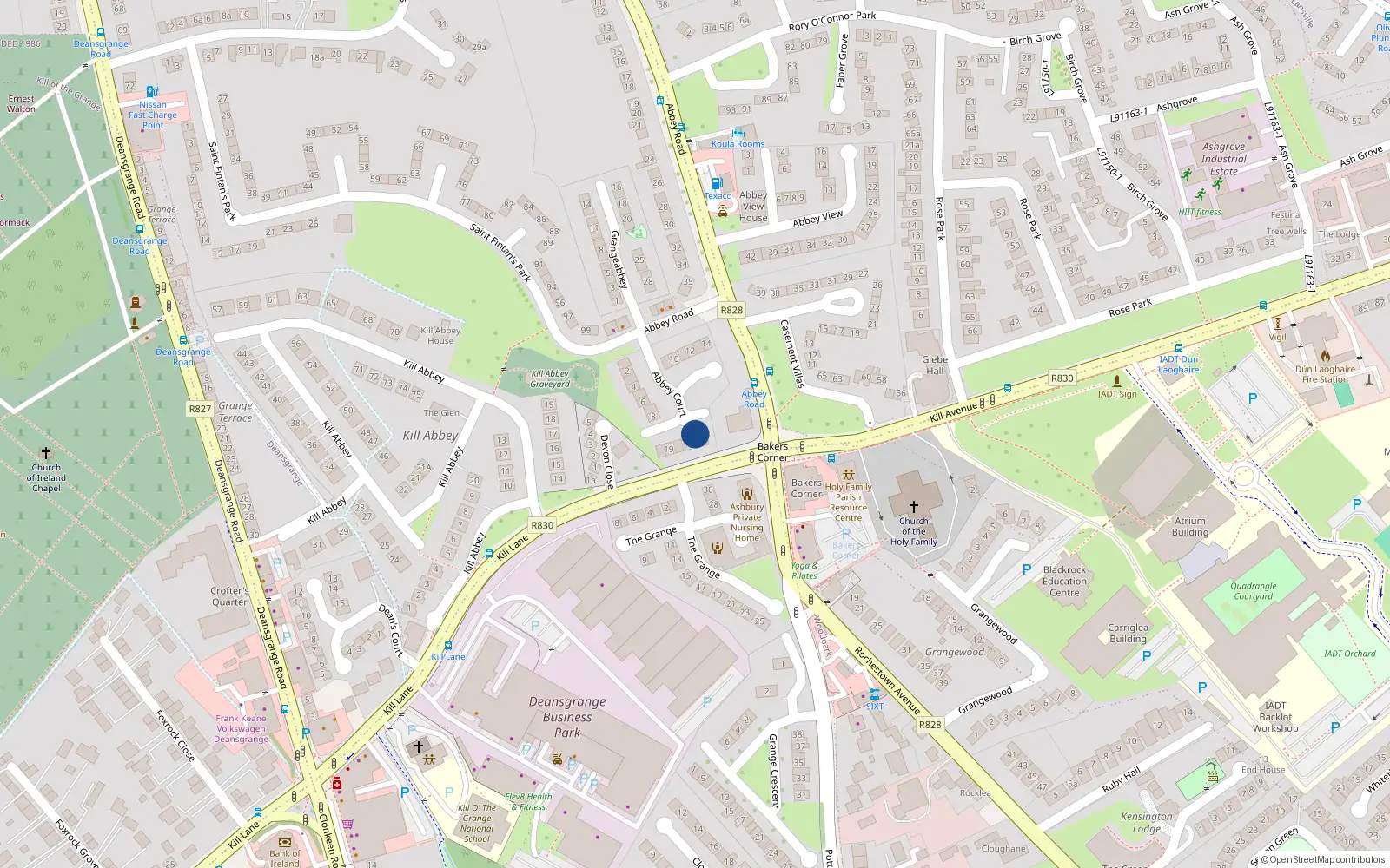 Overhead map showing the location of 16 Abbey Court, Monkstown