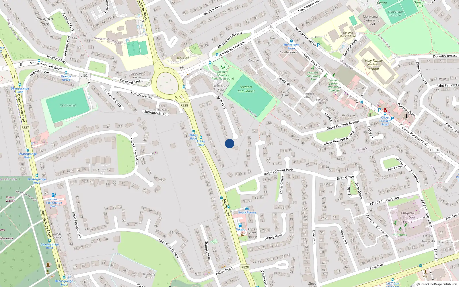 Overhead map showing the location of 16 Abbey Park, Monkstown