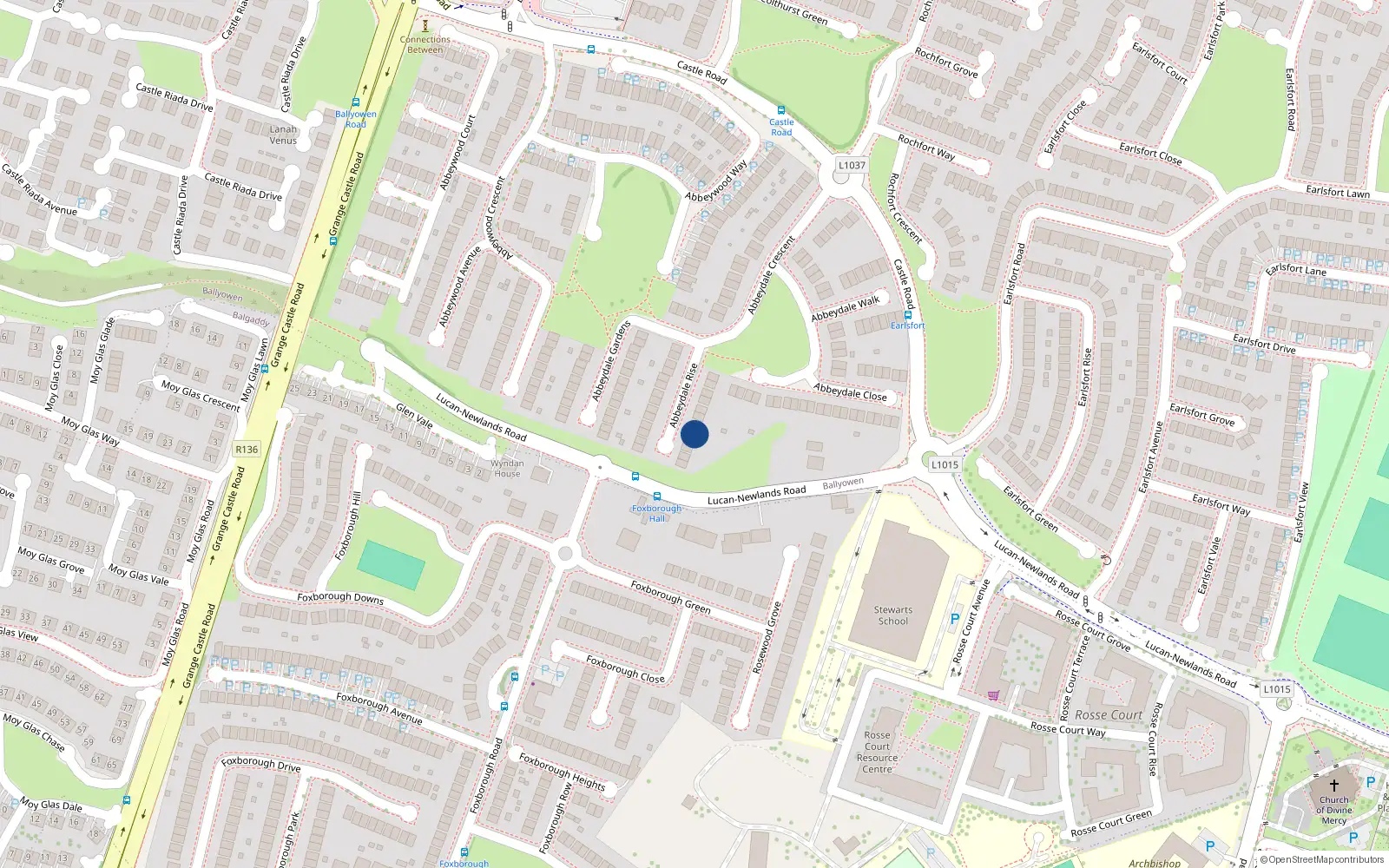 Overhead map showing the location of 16 Abbeydale Rise, Lucan
