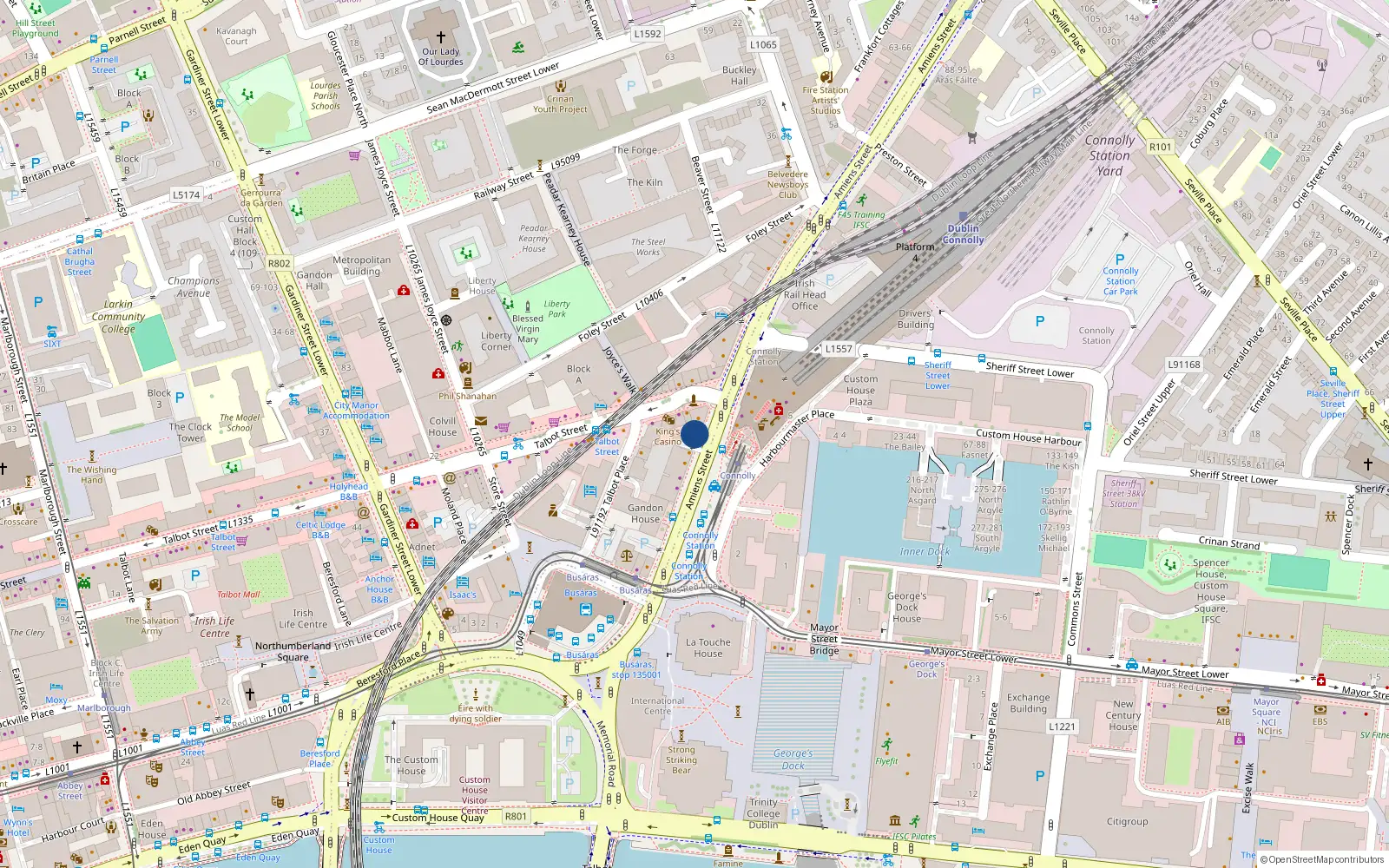 Overhead map showing the location of 16 Amiens Street, Dublin 1