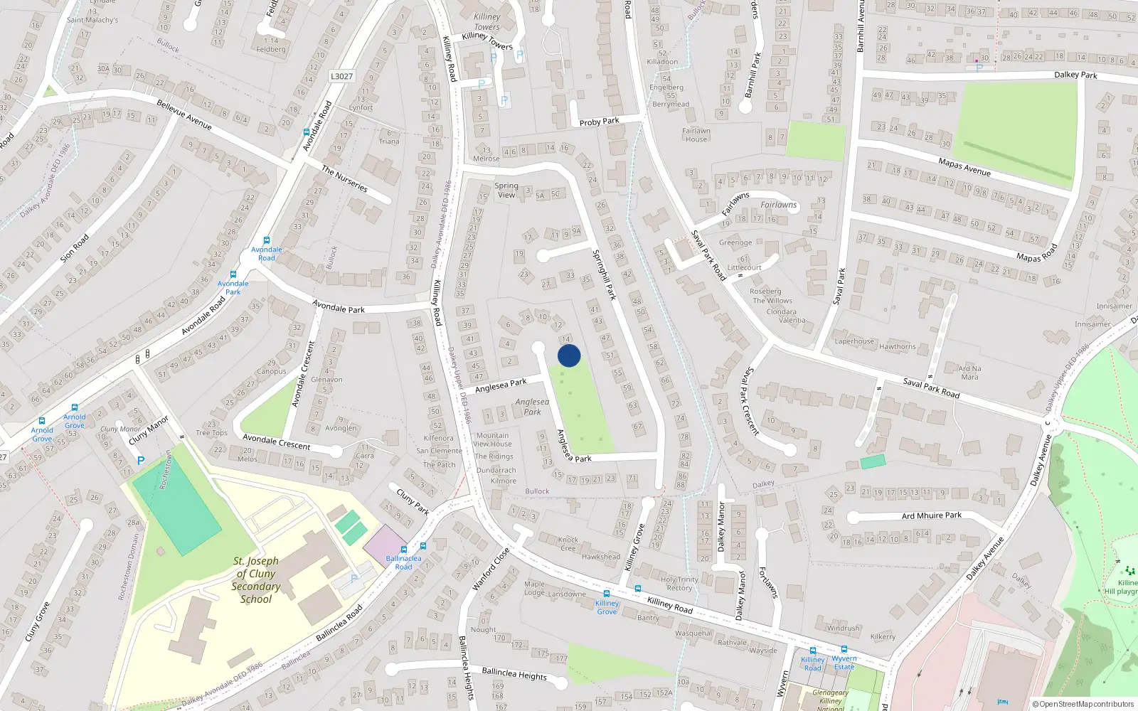 Overhead map showing the location of 16 Anglesea Park, Killiney, Dublin