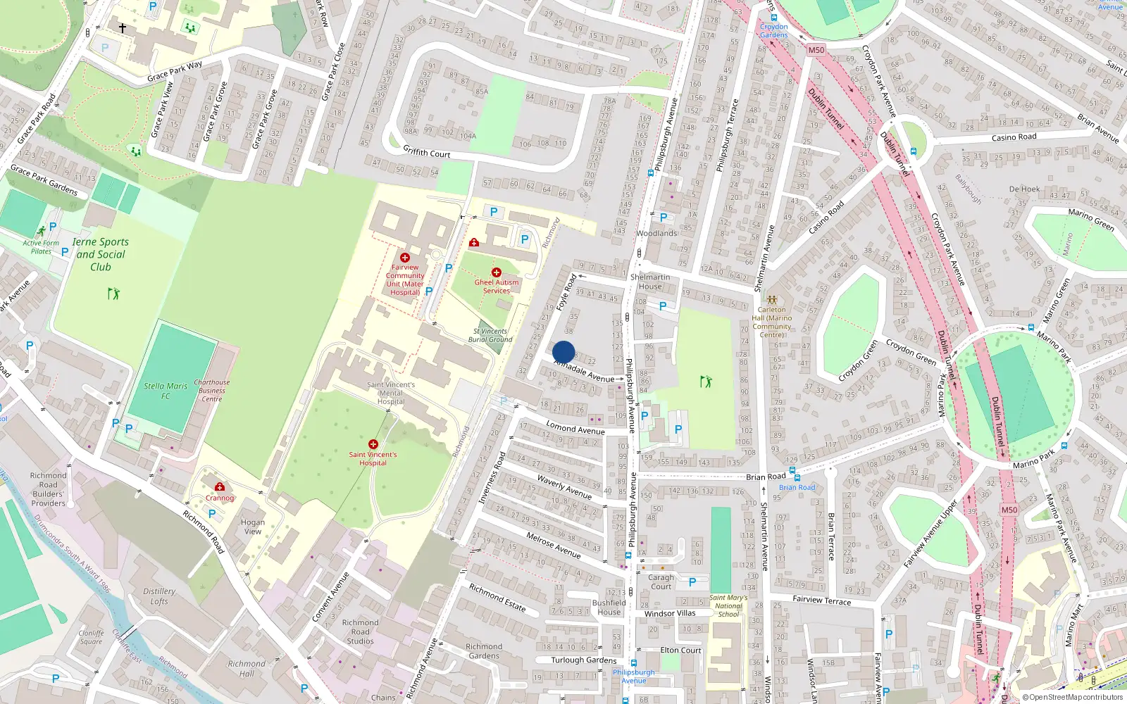 Overhead map showing the location of 16 Annadale Avenue, Off Philipsburgh Avenue, Dublin 3