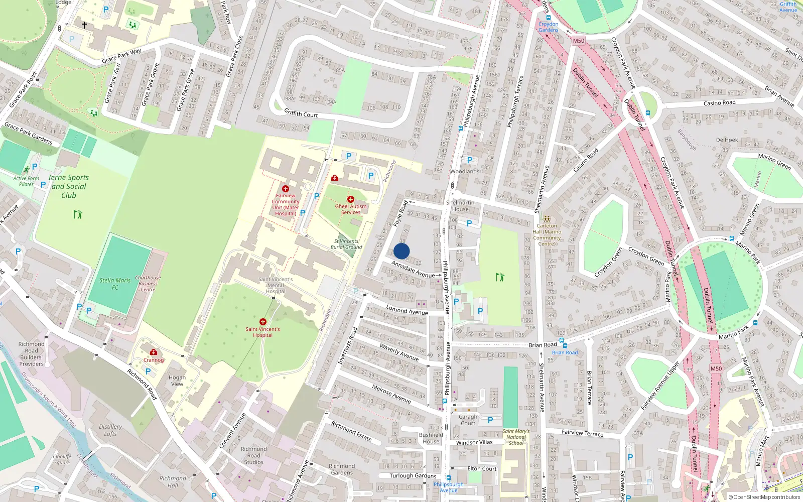 Overhead map showing the location of 16 Annadale Avenue, Dublin 3