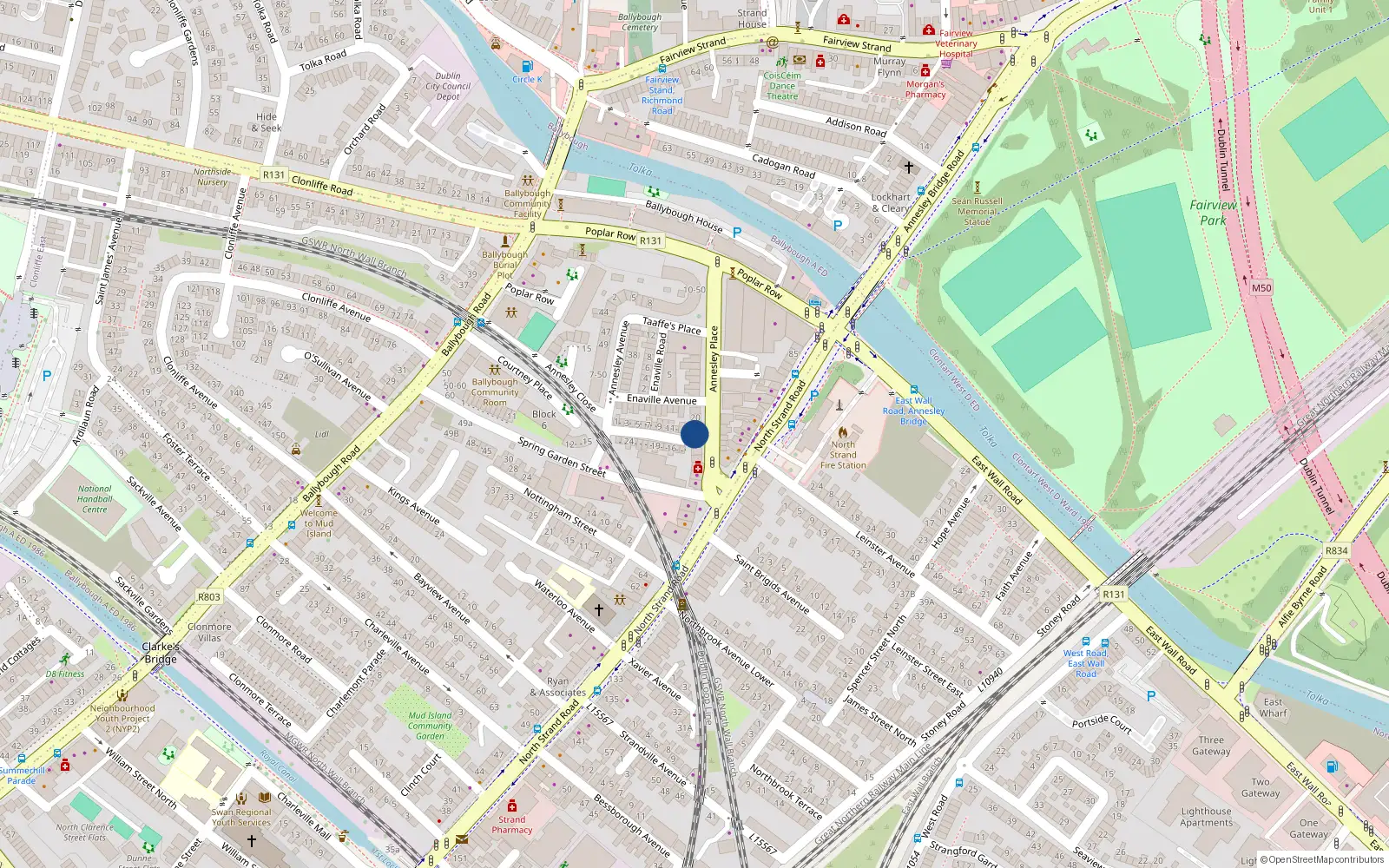 Overhead map showing the location of 16 Annesley Place, North Strand, Dublin 3