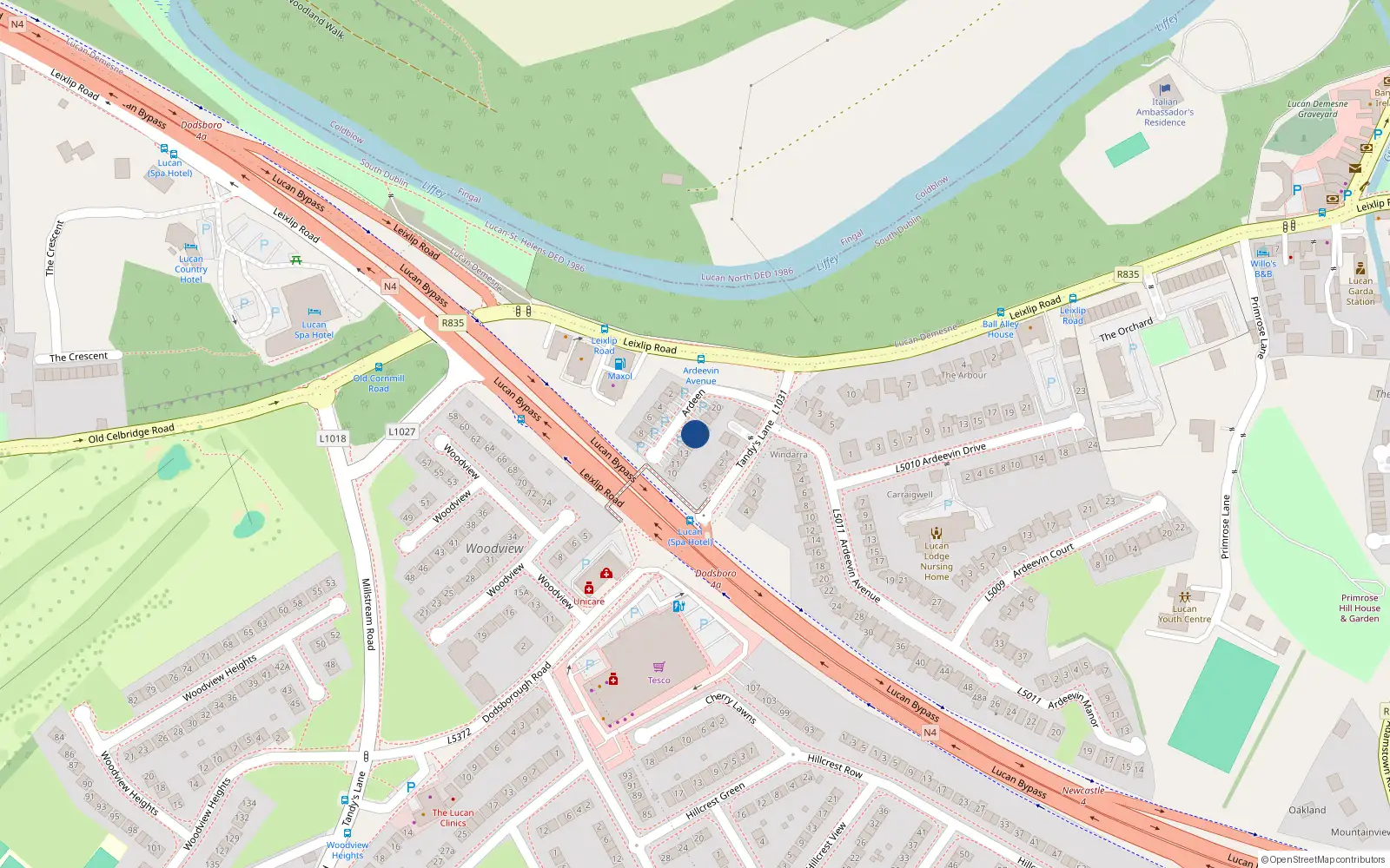 Overhead map showing the location of 16 Ardeen, Lucan, Dublin