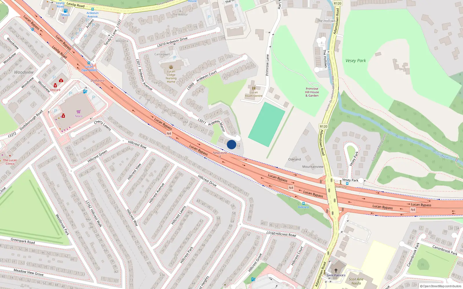 Overhead map showing the location of 16 Ardeevin Manor, Lucan