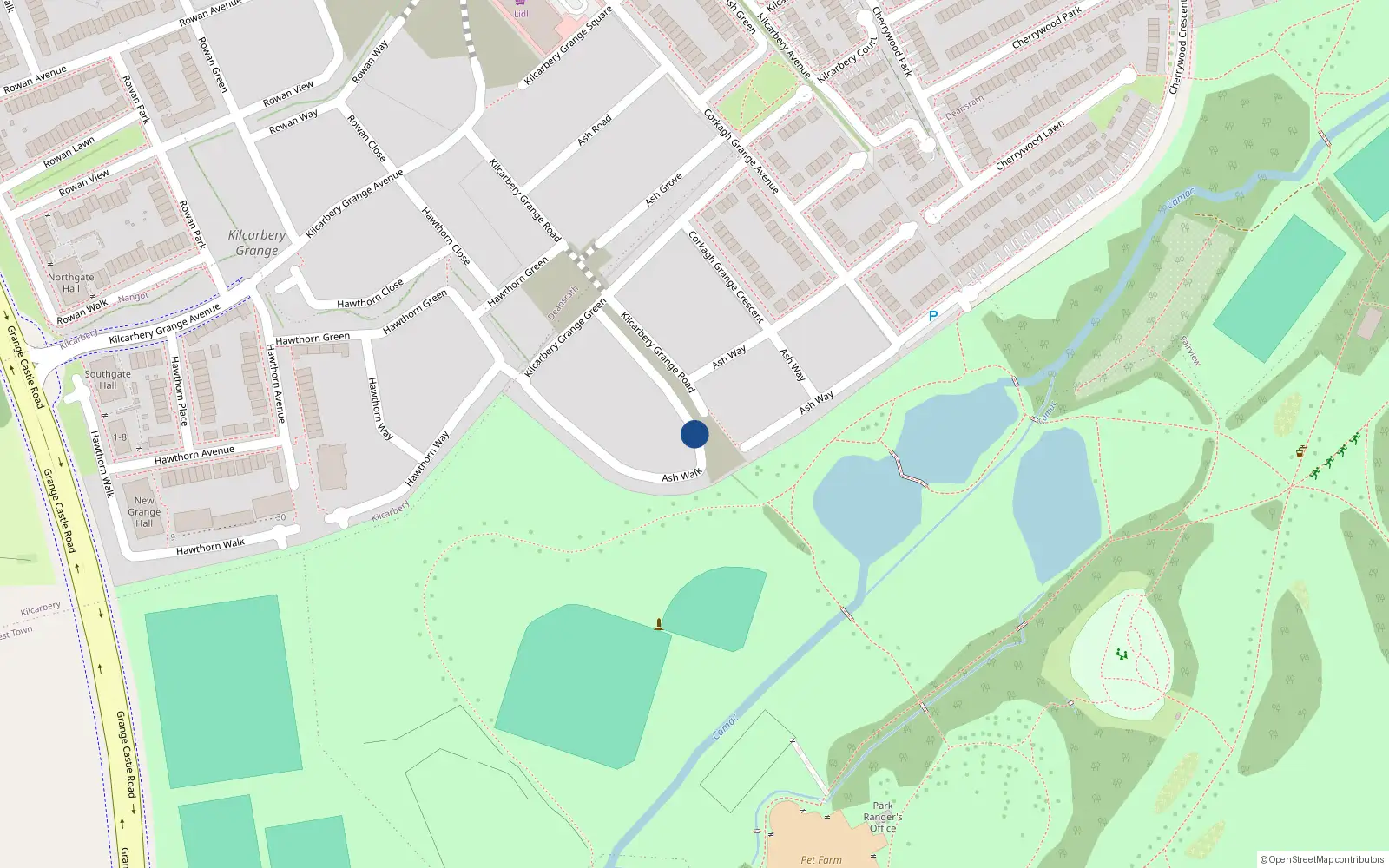 Overhead map showing the location of 16 Ash Walk, Dublin