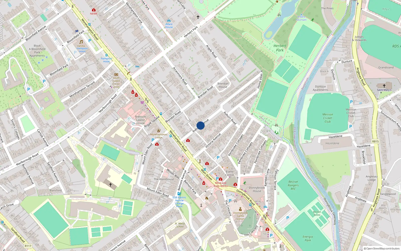Overhead map showing the location of 16 Auburn Avenue, Dublin 4