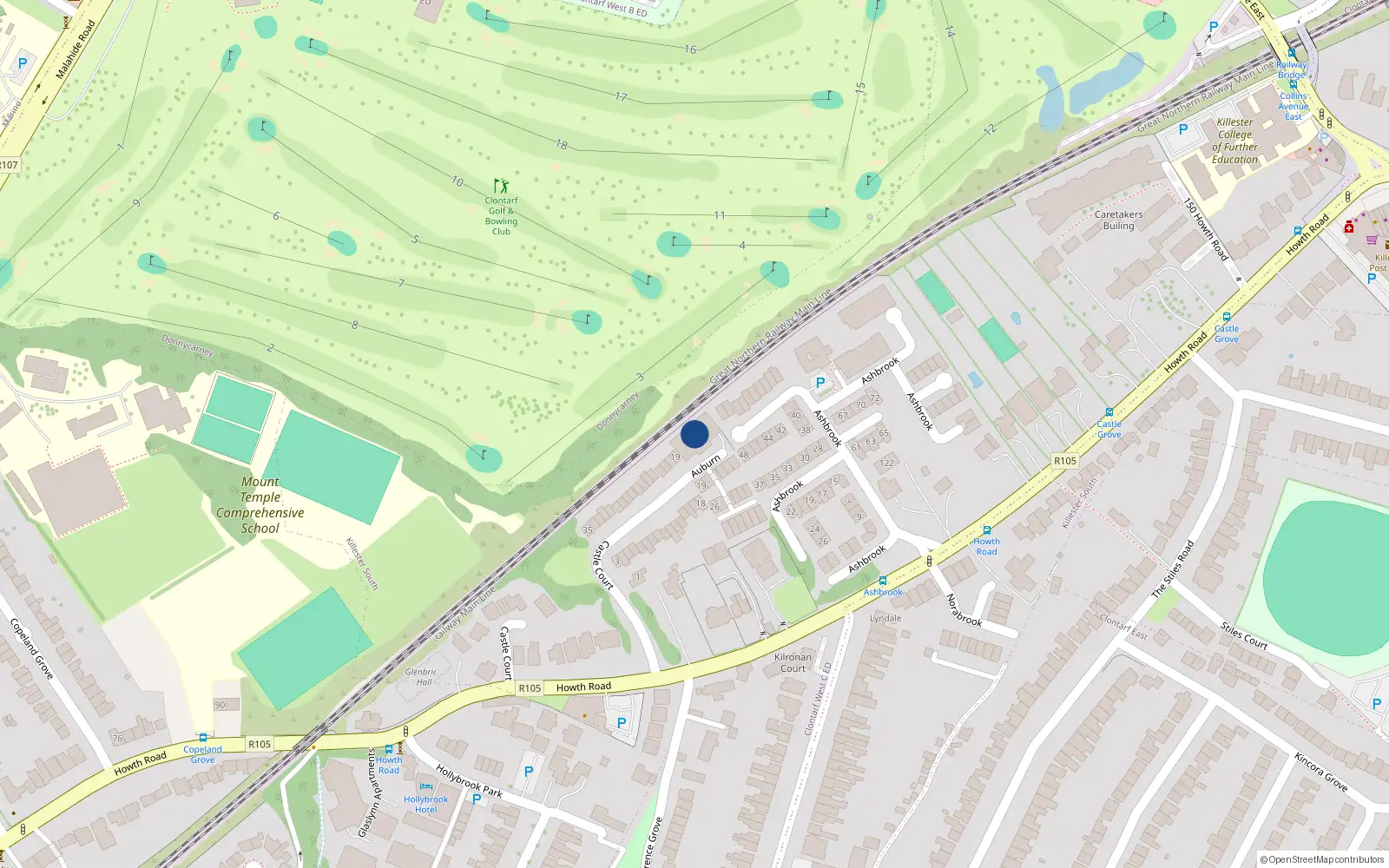 Overhead map showing the location of 16 Auburn, Howth Road, Dublin 3